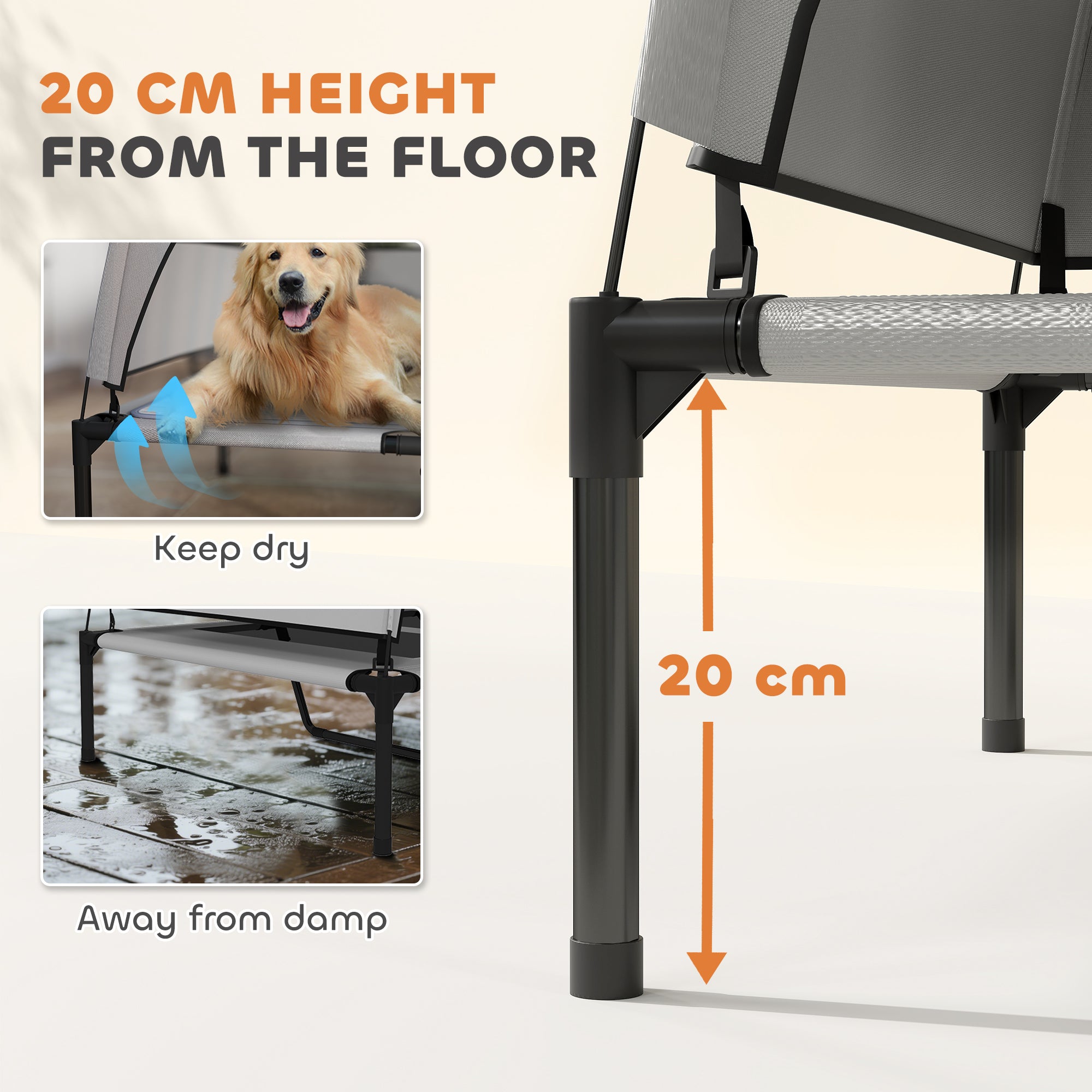 PawHut Portable Elevated Dog Bed with Removable Canopy, Cooling Raised Pet Cot for Large Dogs, 106 x 76 x 94 cm - North Peak Garden Furniture