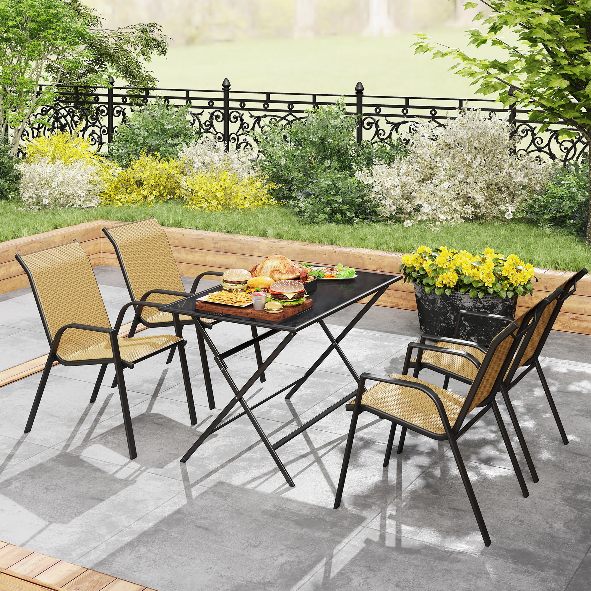 Outsunny Four-Piece Stacking Rattan Garden Seat Set - Khaki - North Peak Garden Furniture