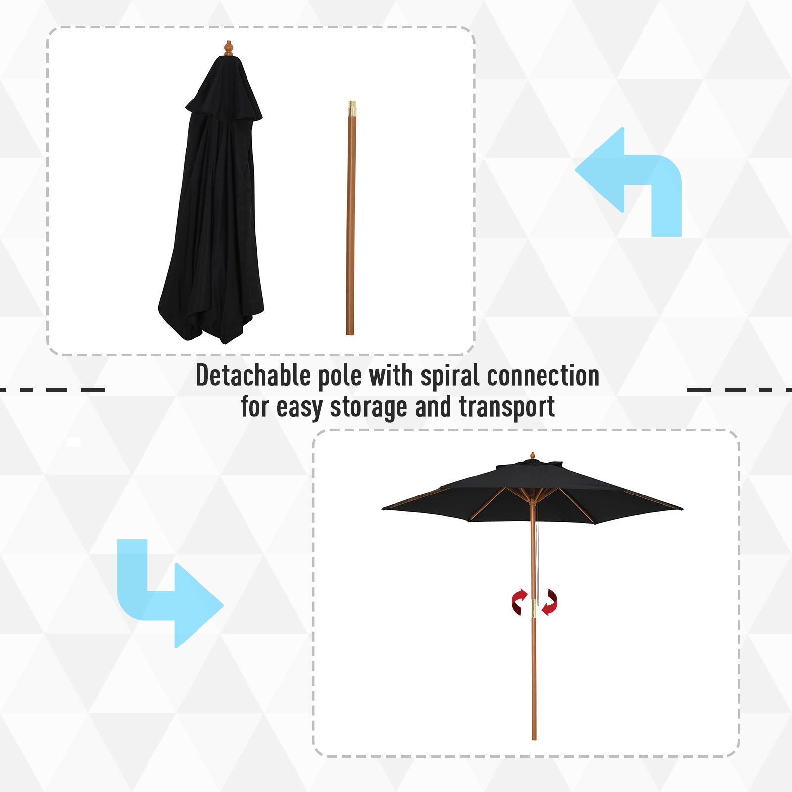 Outsunny 2.5m Garden Parasol: Wooden Outdoor Umbrella with Weather-Resistant Black Canopy