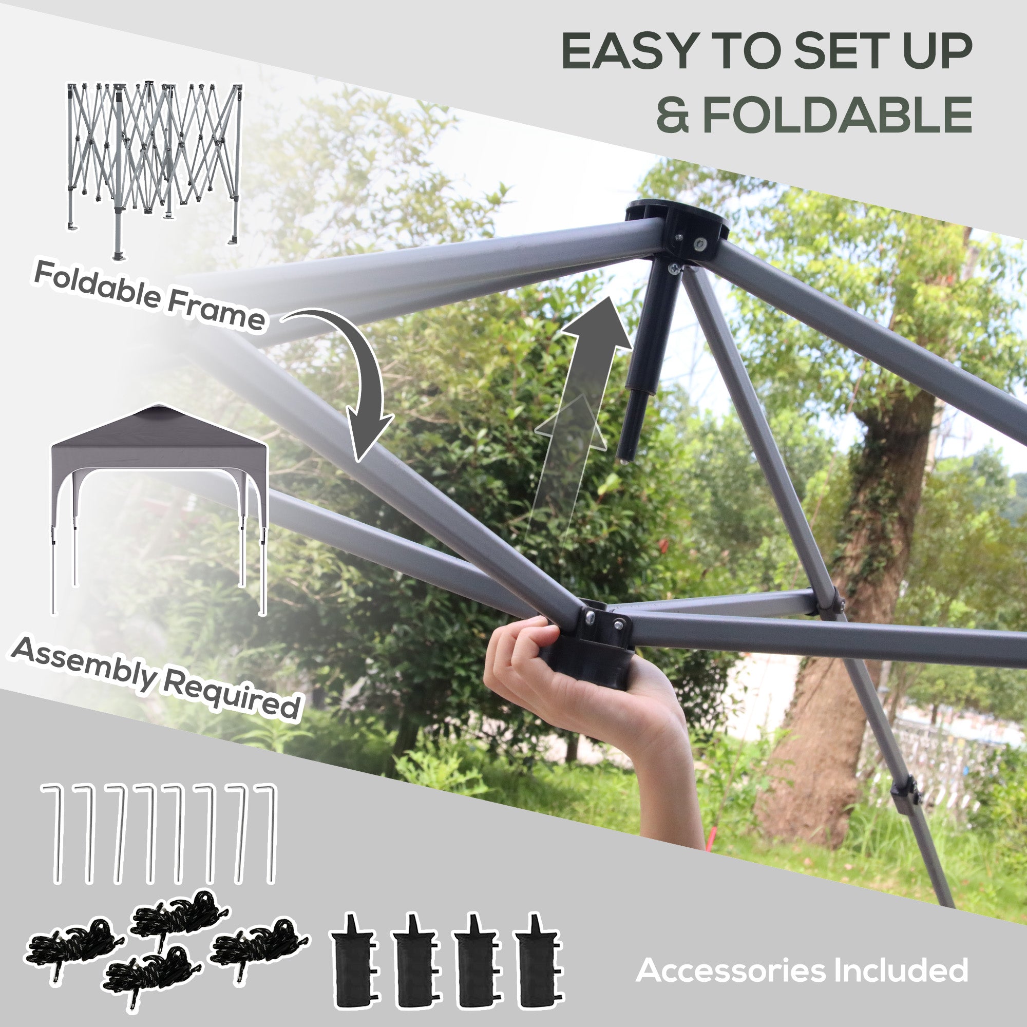 Outsunny 3 x 3 (M) Pop Up Gazebo, UPF 50+ Foldable Canopy Tent with Carry Bag with Wheels and 4 Leg Weight Bags, Height Adjustable, for Outdoor Garden Patio Party, Dark Grey - North Peak Garden Furniture