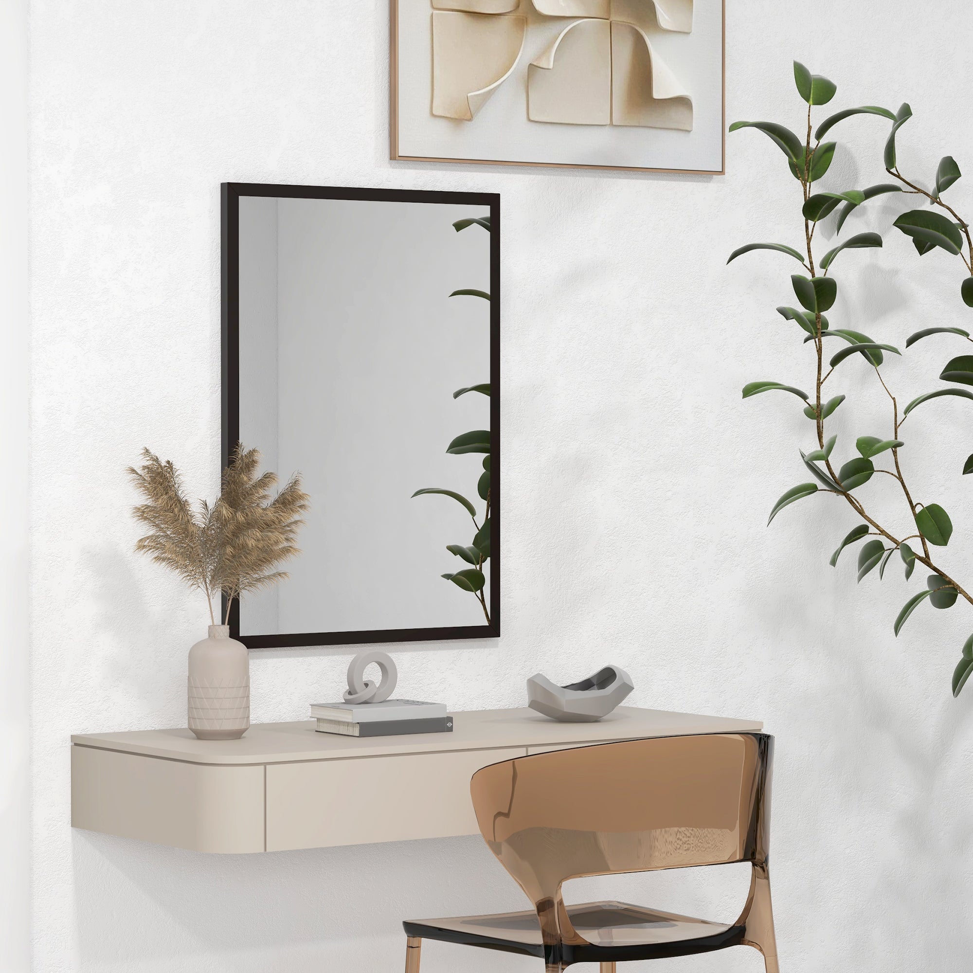 HOMCOM Wall Bathroom Mirror, 70 x 50 cm Wall-Mounted Mirror for Living Room, Bedroom, Hallway, Black - North Peak Garden Furniture