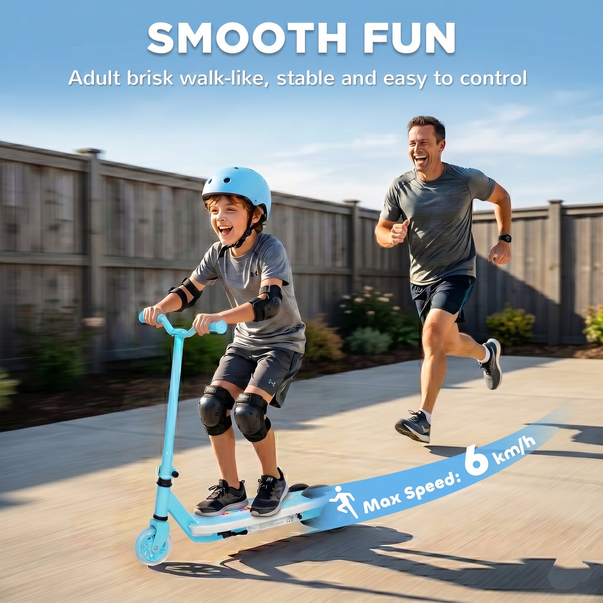 AIYAPLAY Electric Scooter for Kids Ages 4-7, with Auxiliary Rear Wheels, Flashing LED Light and Electric Brake, Kids Electric Scooter for Boys Girls, 6 KM/H & 8 KM, Blue