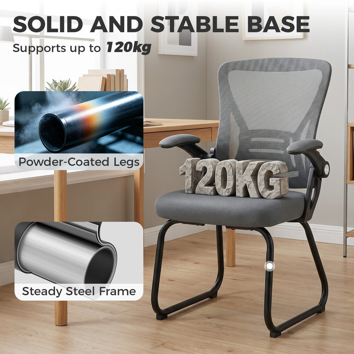 HOMCOM Office Chair, Ergonomic Desk Chair No Wheels with Mesh Backrest and Steel Legs for Home Conference Room, Dark Grey