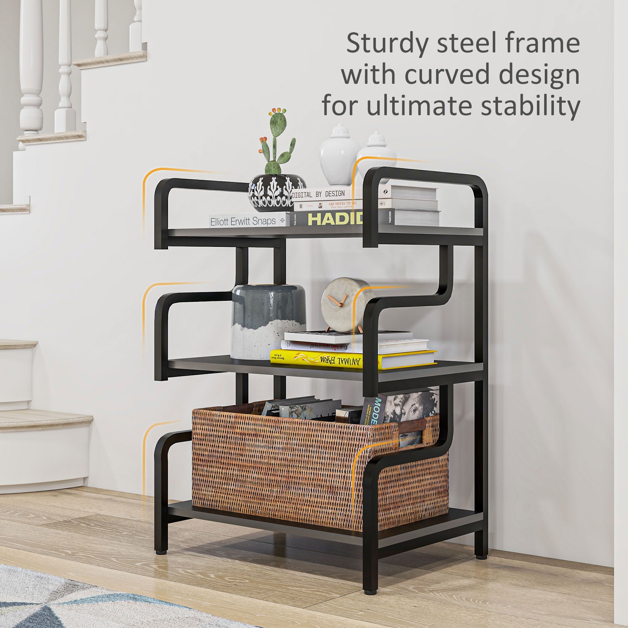 HOMCOM 3-Tier Printer Stand with Storage Shelves, Printer Table, 55 x 40 x 77cm Printer Shelf for Home Office, Study, Black - North Peak Garden Furniture