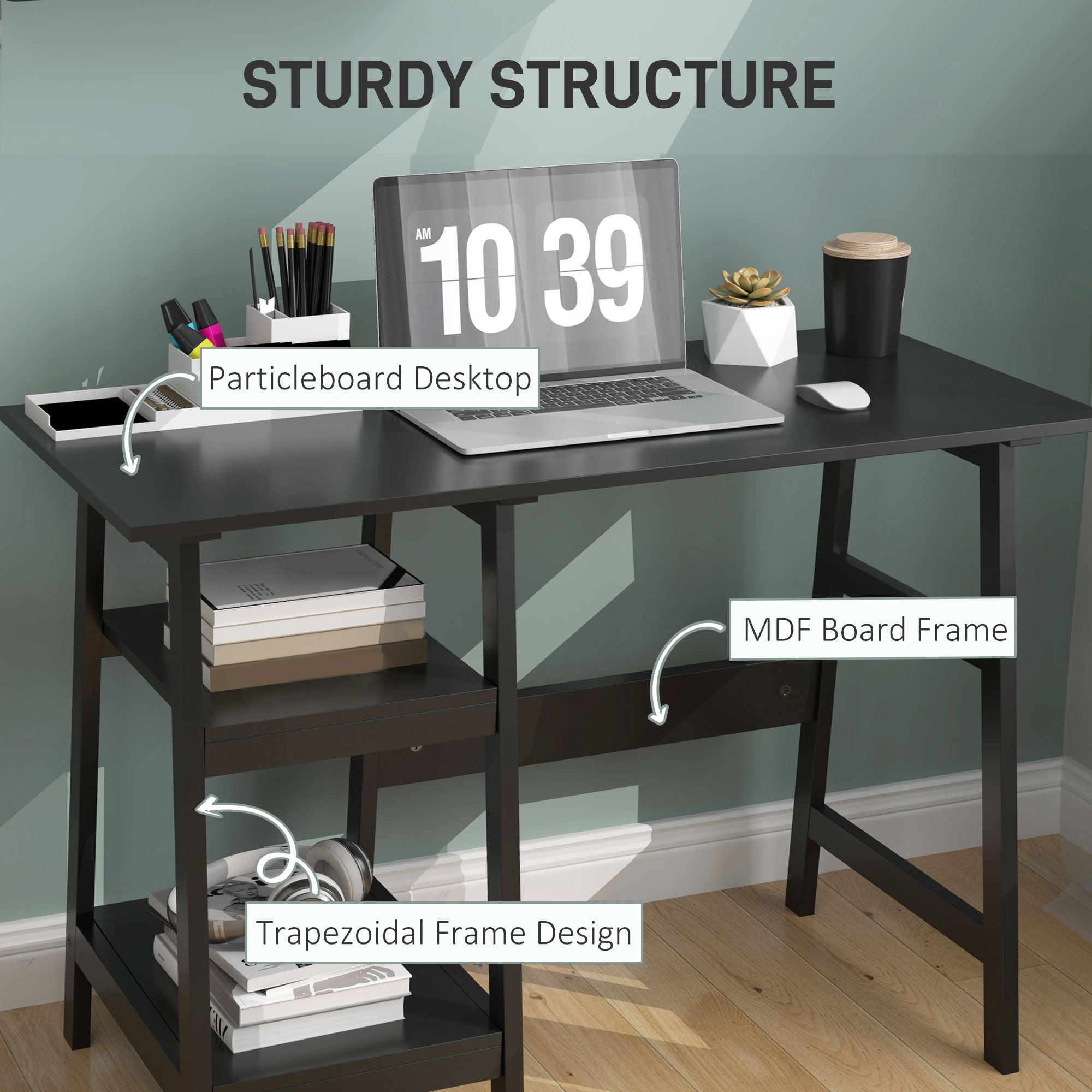 HOMCOM Compact Computer Desk with Storage Shelves, Study Table with Bookshelf, PC Table Workstation for Home Office, Study, Easy Assembly, 106 x 51cm, Black - North Peak Garden Furniture