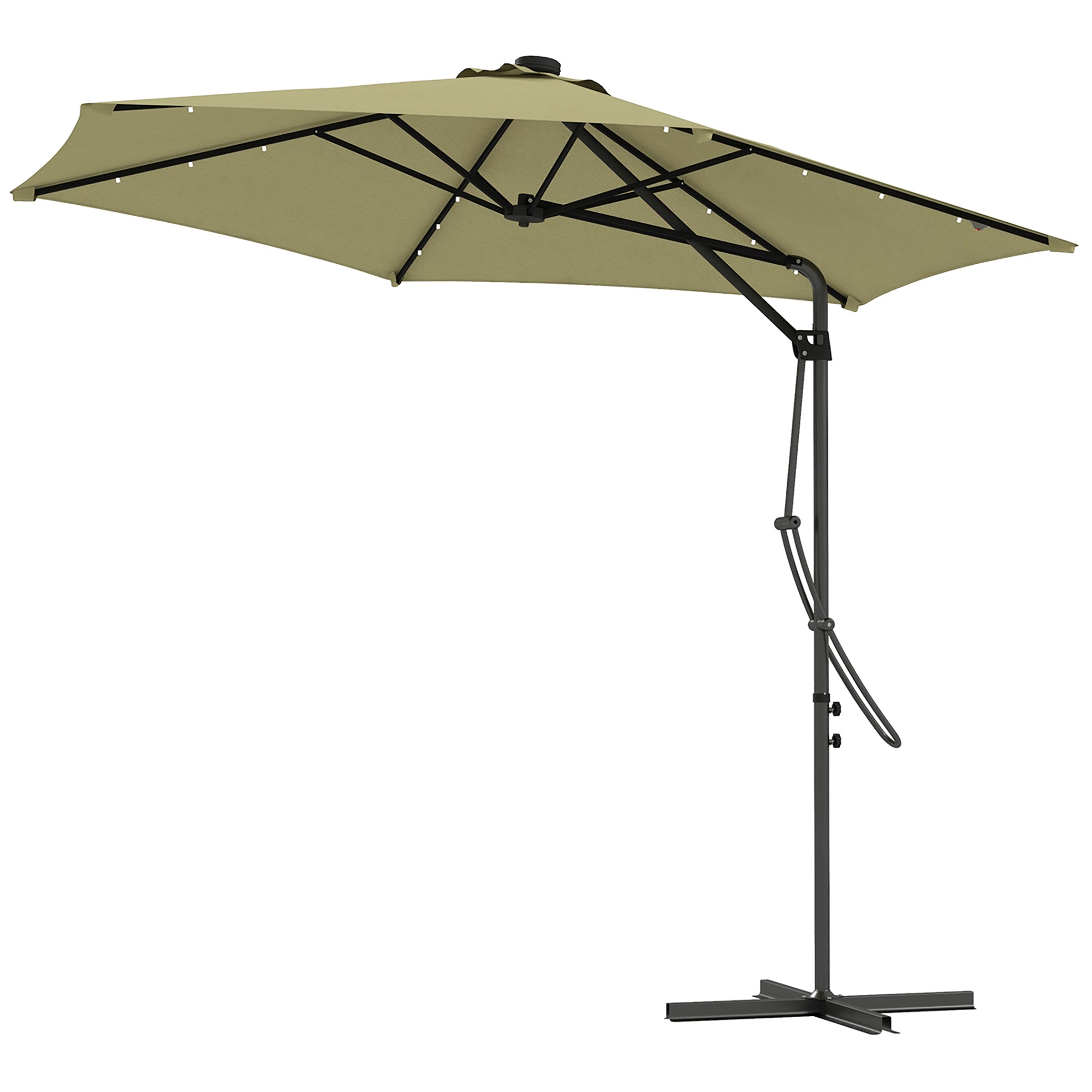 Outsunny 3(m) Garden Parasol Cantilever Umbrella with Solar LED, Cross Base and Waterproof Cover, Beige