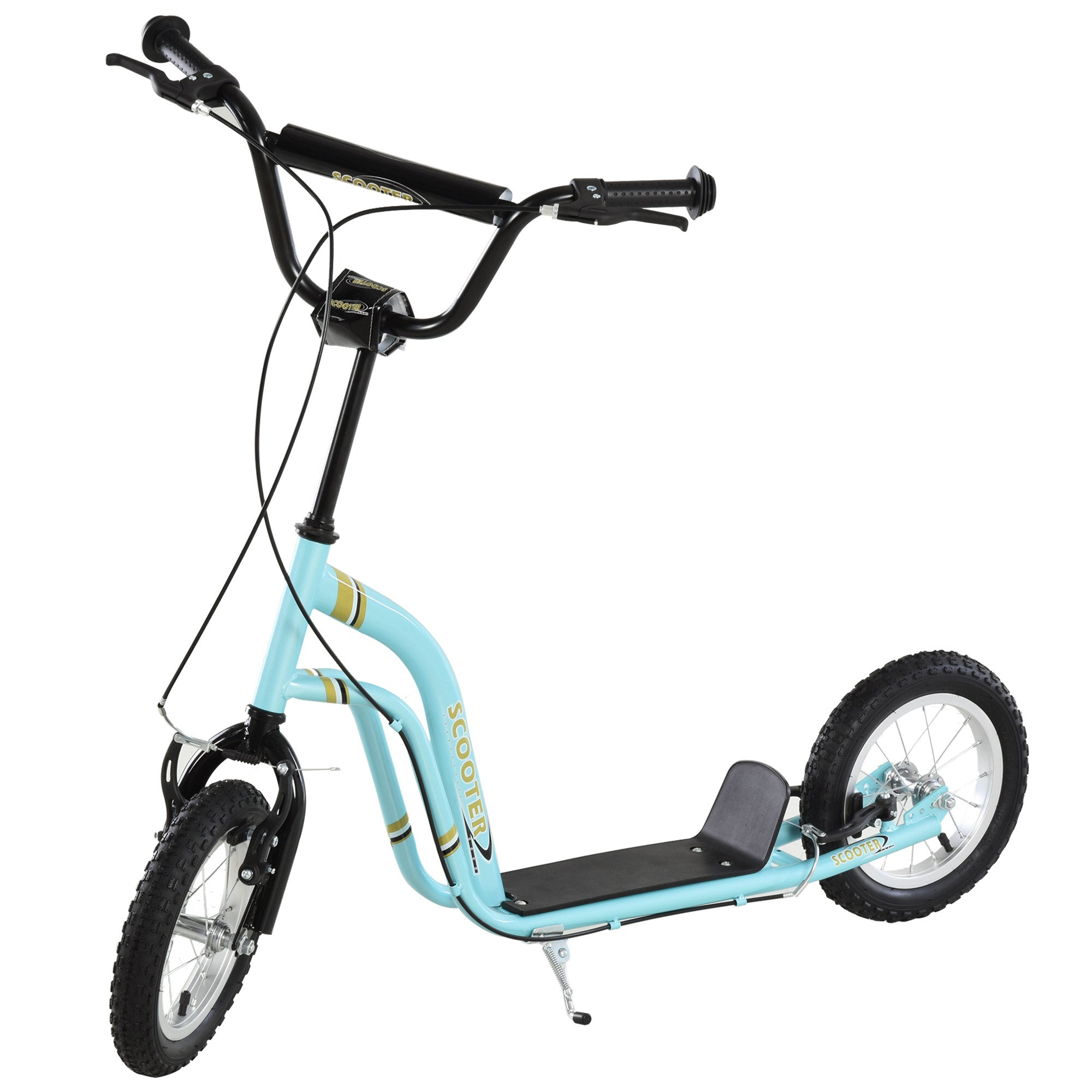 HOMCOM Teen Kids Stunt Scooter w/ Adjustable Handlebar, 12 Inch Rubber Tyres, Dual Brakes, Blue - North Peak Garden Furniture