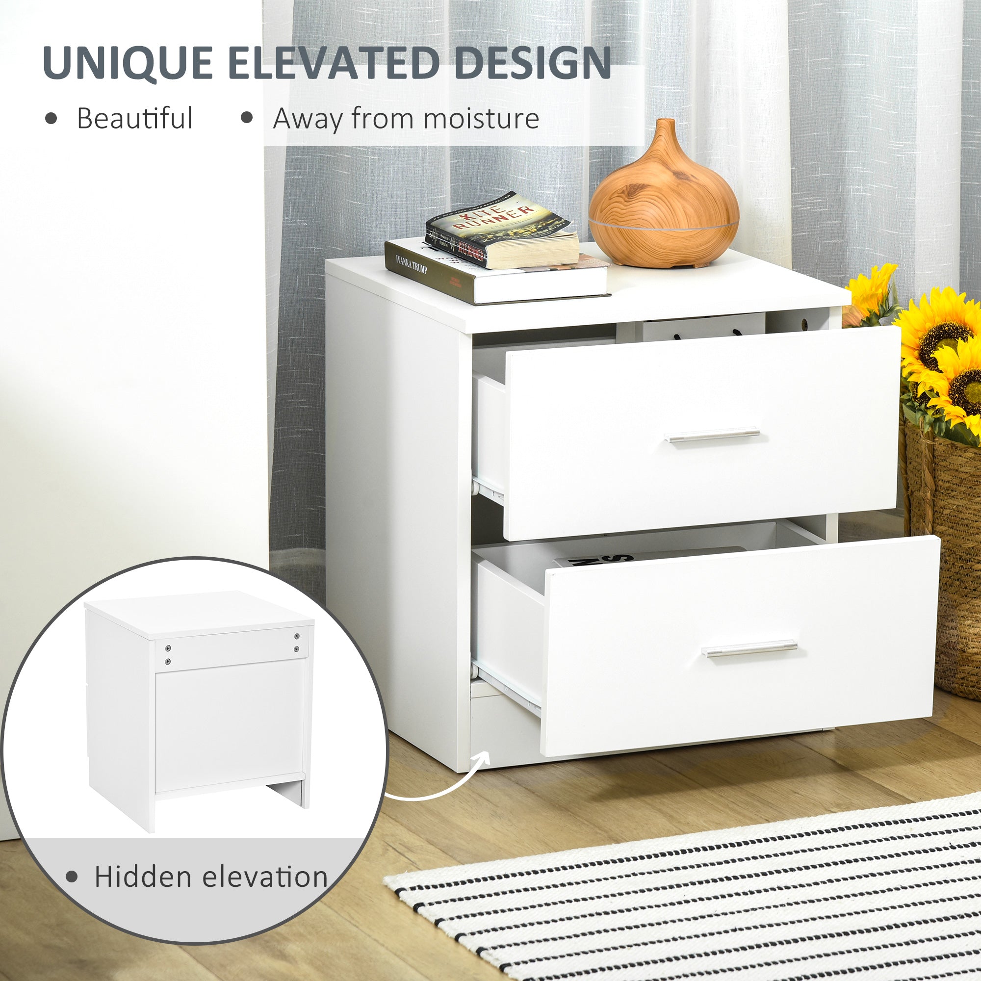 HOMCOM Bedside Table with 2 Drawers, Modern Nightstand, Cabinet Drawers Side Storage Unit for Bedroom, Living Room - North Peak Garden Furniture