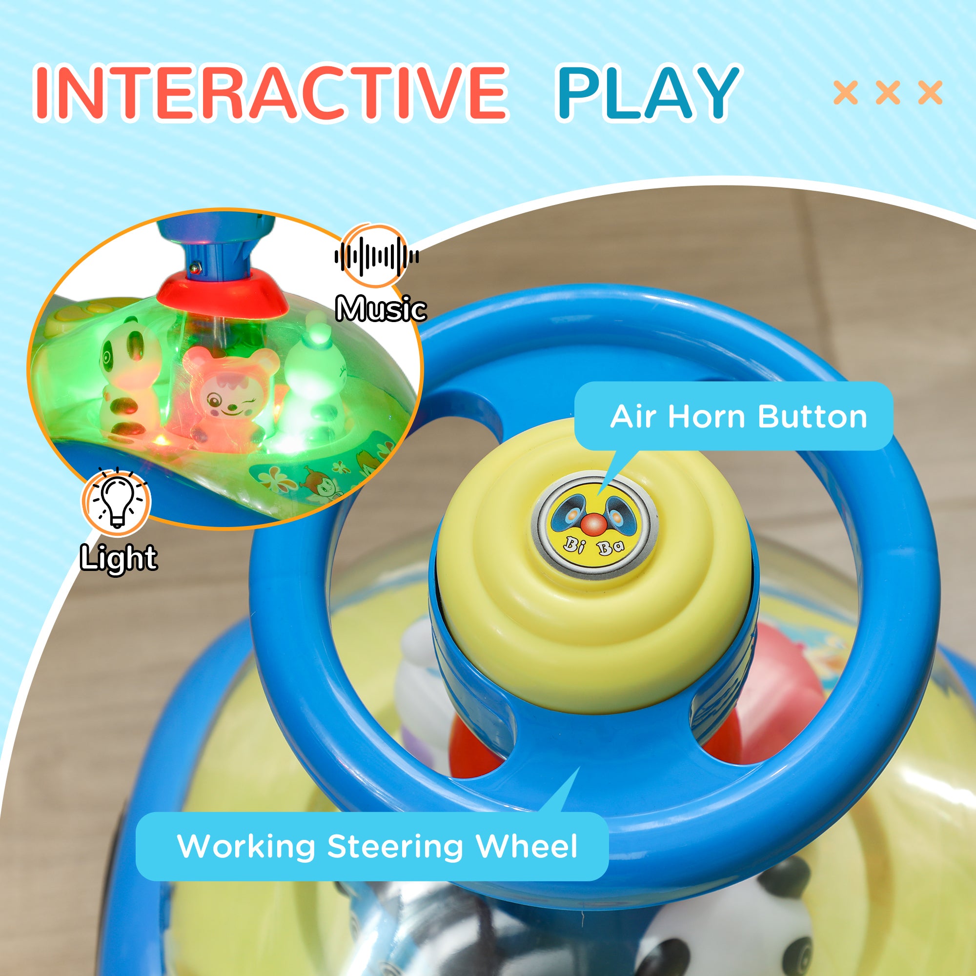 AIYAPLAY Foot to Floor oddler Ride on Toy w/ Music, Light, Horn, Under Seat Storage, Anti-Over-Backwards Device, Blue - North Peak Garden Furniture