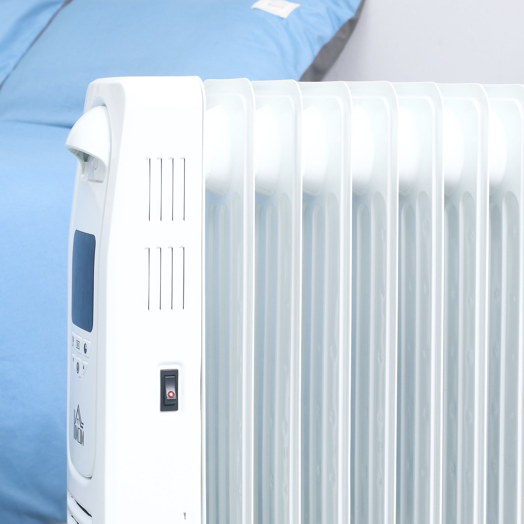 HOMCOM 2000W Digital Oil Filled Radiator, 9 Fin, Portable Electric Heater with LED Display, Timer, 3 Heat Settings, Safety Cut-Off and Remote Control, White - North Peak Garden Furniture