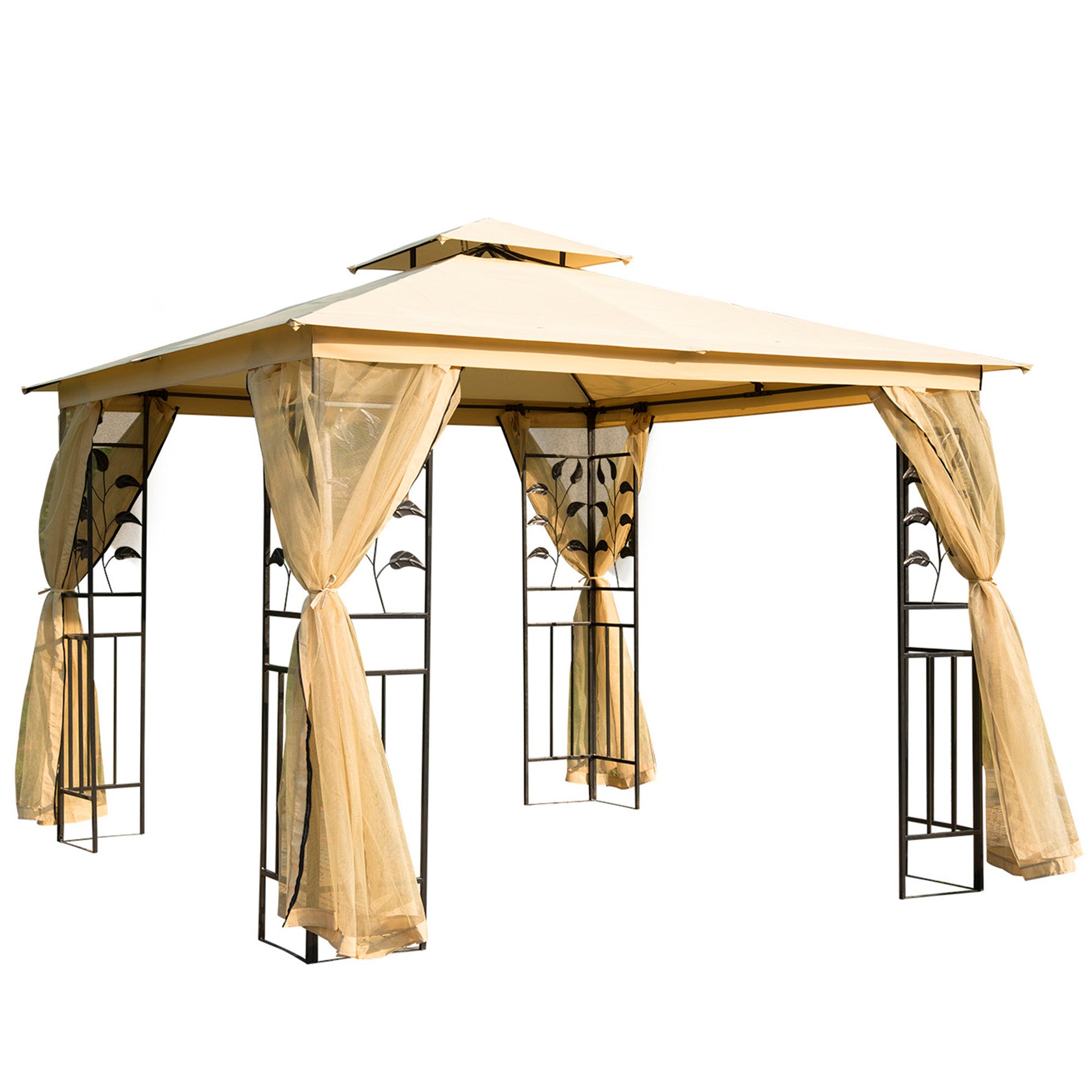 Outsunny 3x3 m Double Top Gazebo-Beige