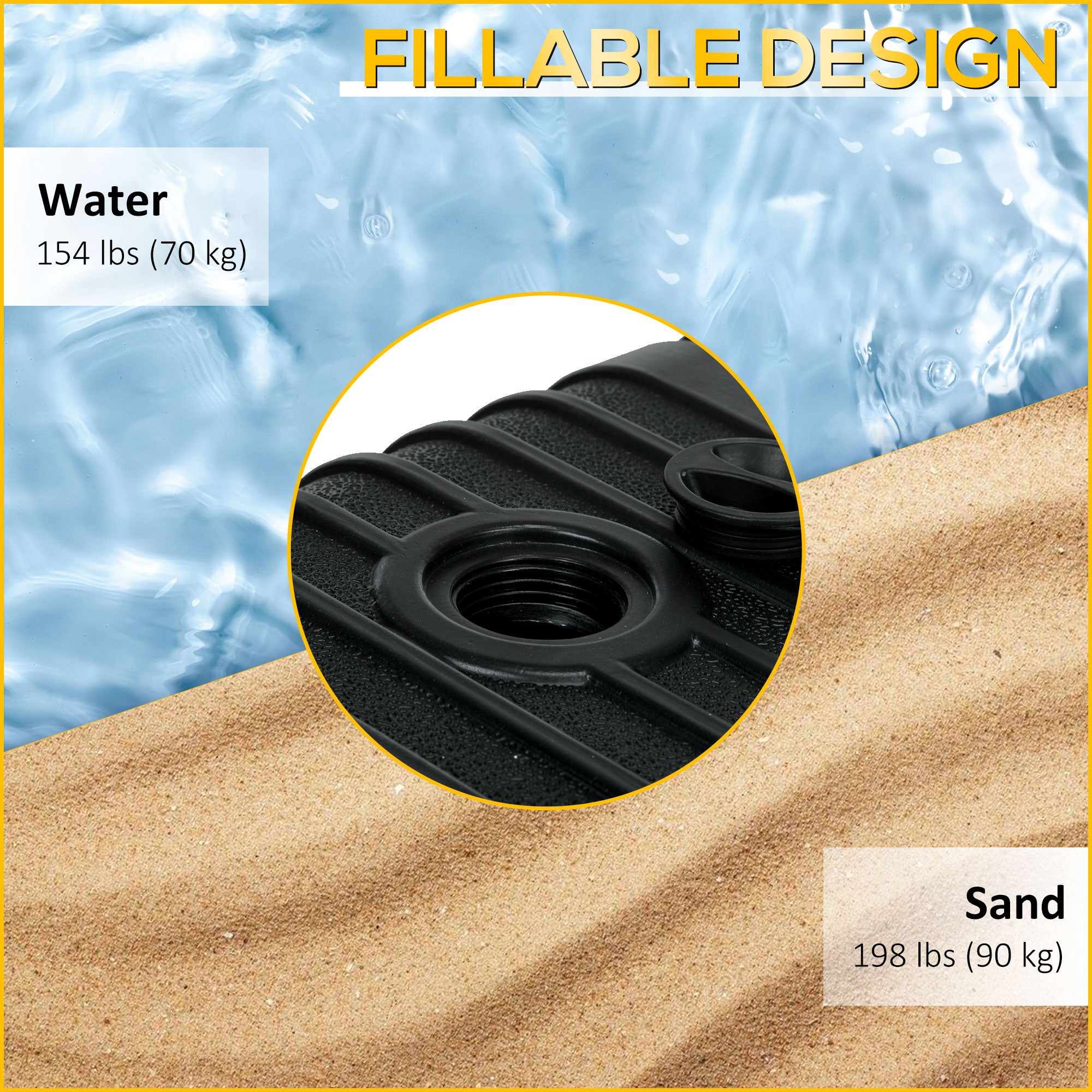 Outsunny Heavy Duty Parasol Base Plastic Umbrella Stand for Cantilever Banana Parasol with Wheels, Water and Sand Filled - North Peak Garden Furniture