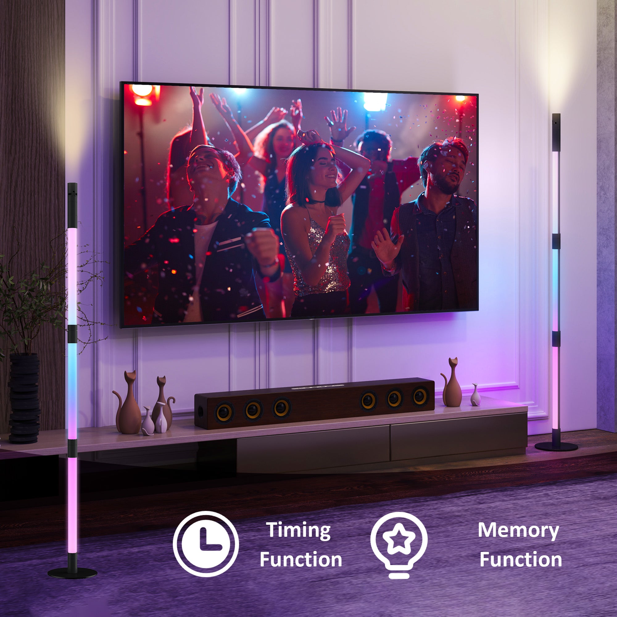 HOMCOM LED Floor Lamp with Reading Light, 360° RGB Detachable Corner Floor Lamp with App & Remote Control, Standing Lamp with Music Sync & Timing, for Living Room, Game Room, Dark Grey - North Peak Garden Furniture