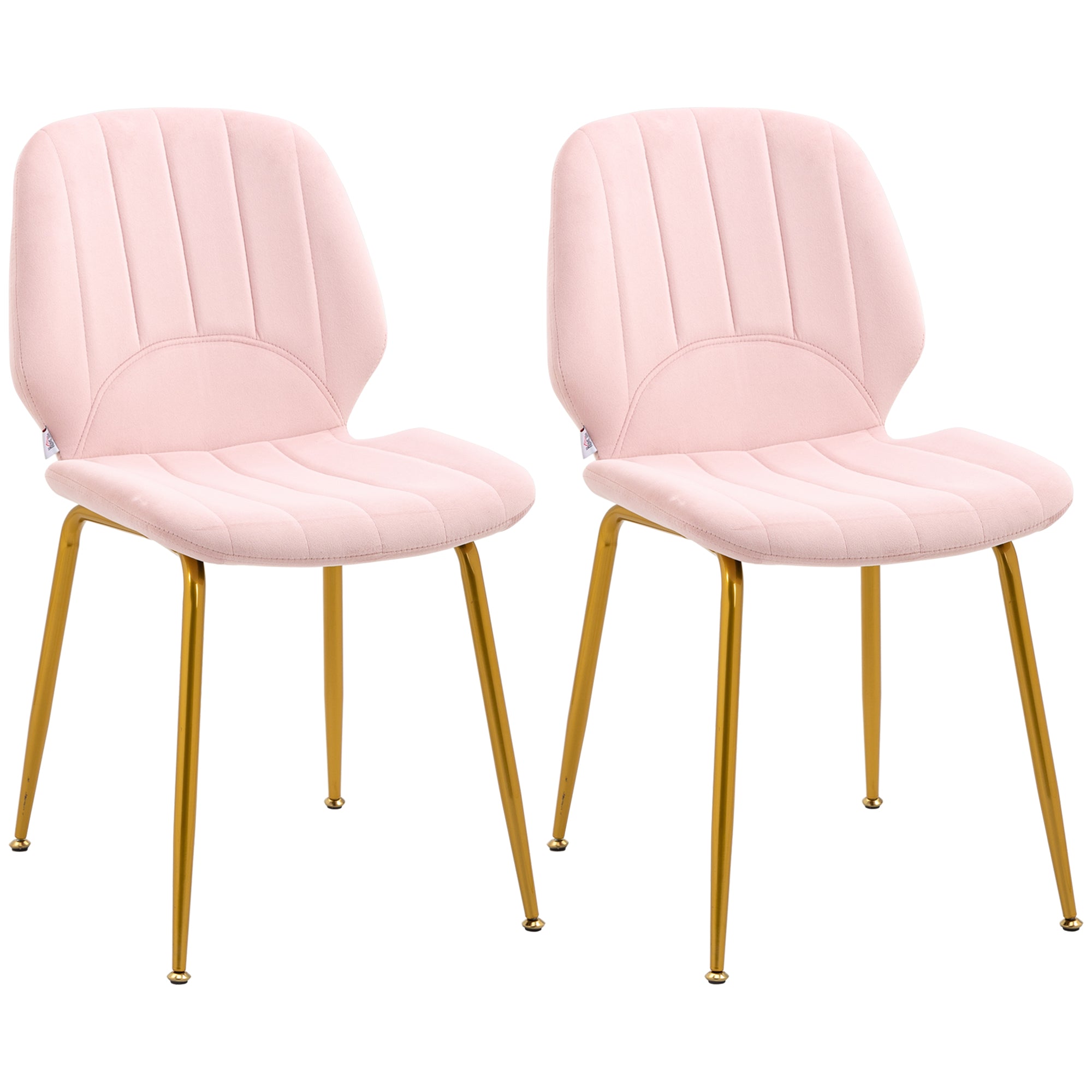 HOMCOM Velvet Dining Chairs Set of 2, 2 Piece Dining Room Chairs with Backrest, Padded Seat and Steel Legs, Pink - North Peak Garden Furniture