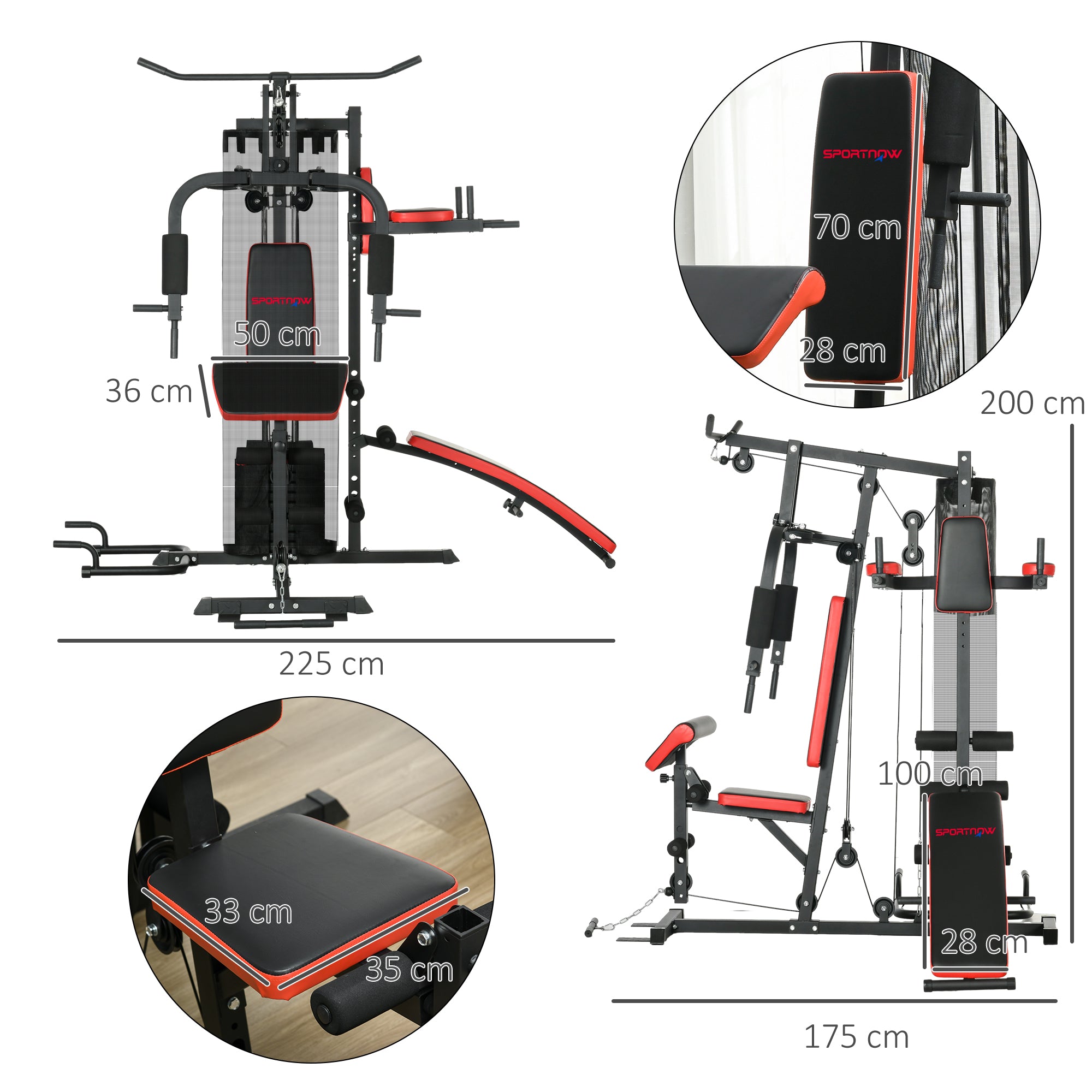 SPORTNOW Multi Gym Workout Station, Weight Machine with 65kg Weight Stack, Sit Up Bench, Push Up Stand, Dip Station - North Peak Garden Furniture