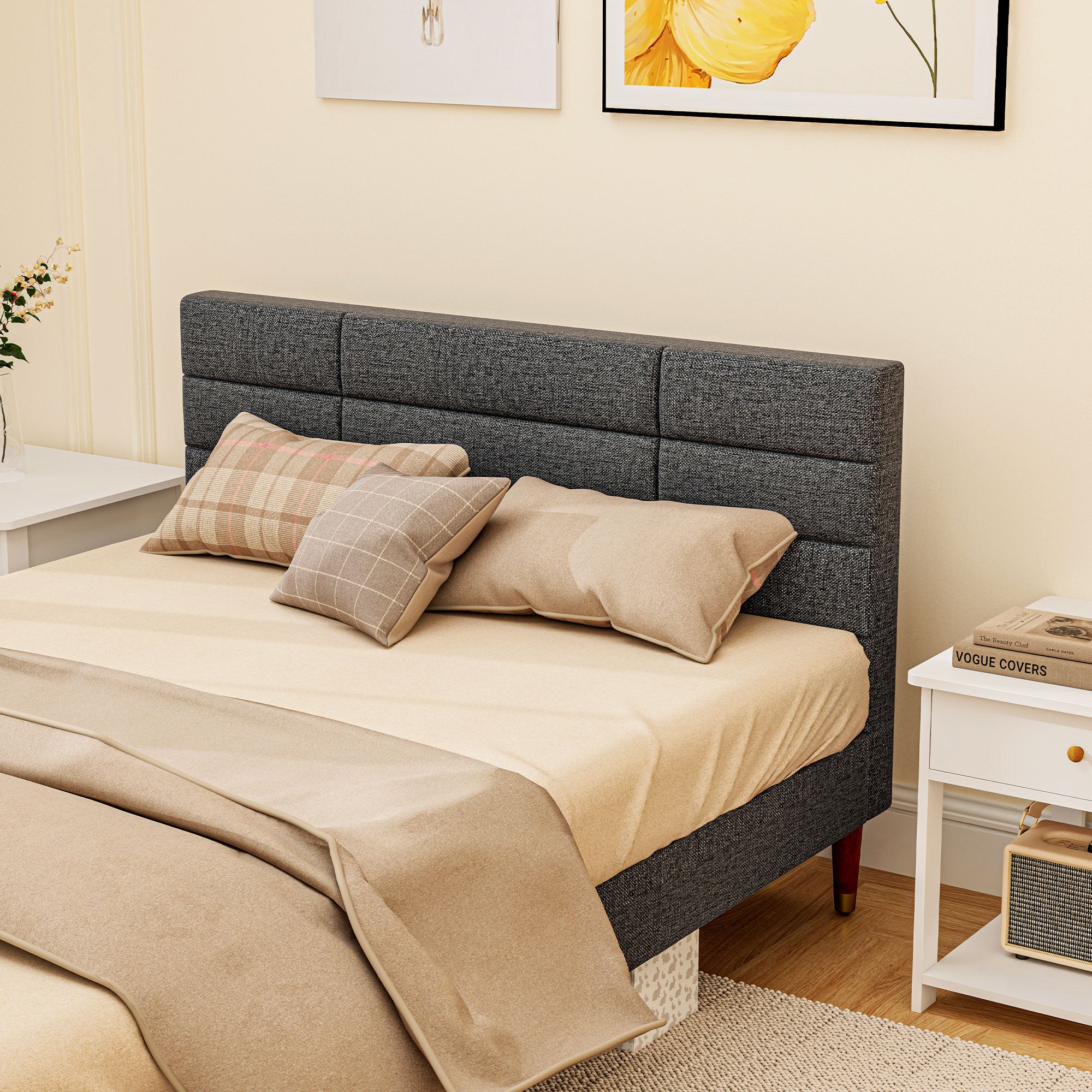 HOMCOM Upholstered Double Bed Frame, with Slats - Grey - North Peak Garden Furniture