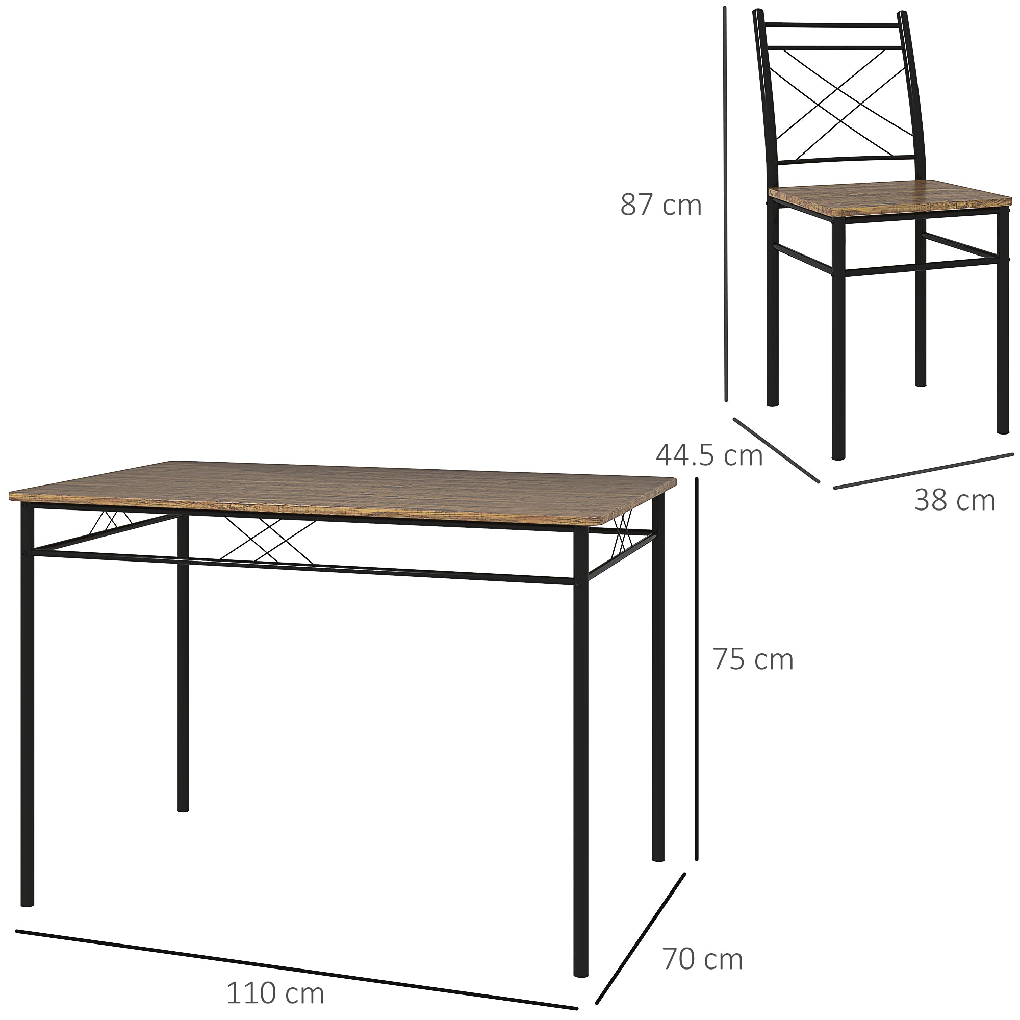 HOMCOM Modern Dining Table Set for 4, Space-Saving 5 Pieces Kitchen Table Set with Rectangle Table and Steel Frame, Oak - North Peak Garden Furniture