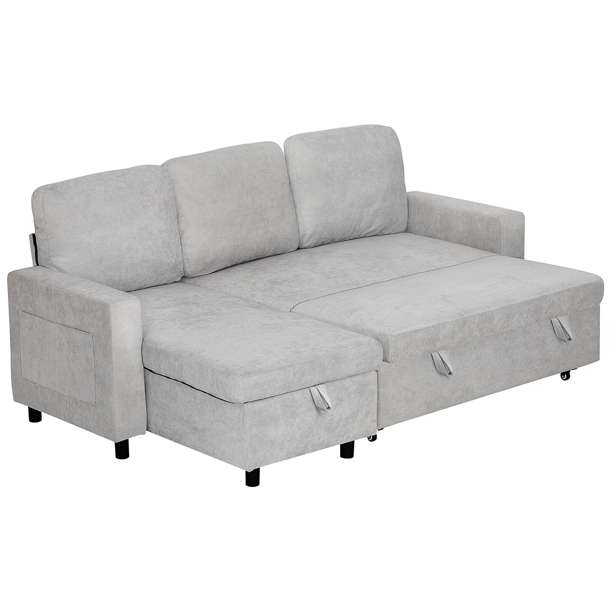 HOMCOM L Sofa Bed, with Storage - Light Grey - North Peak Garden Furniture