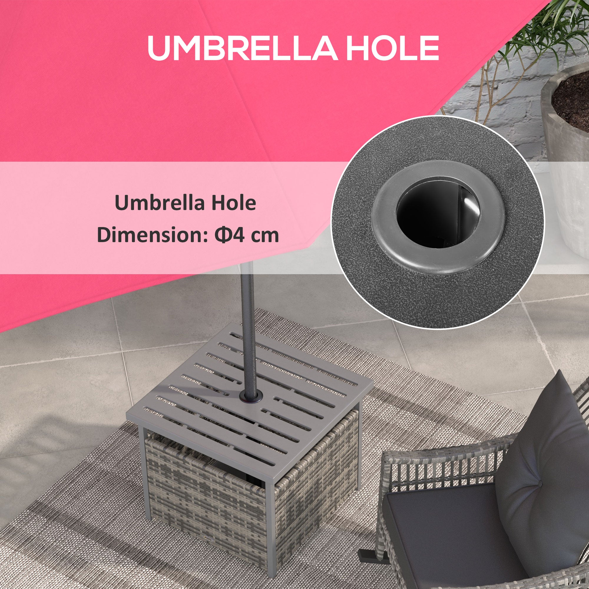 Outsunny Outdoor Rattan Wicker Coffee Table w/ Umbrella Hole Suitable for Garden Garden