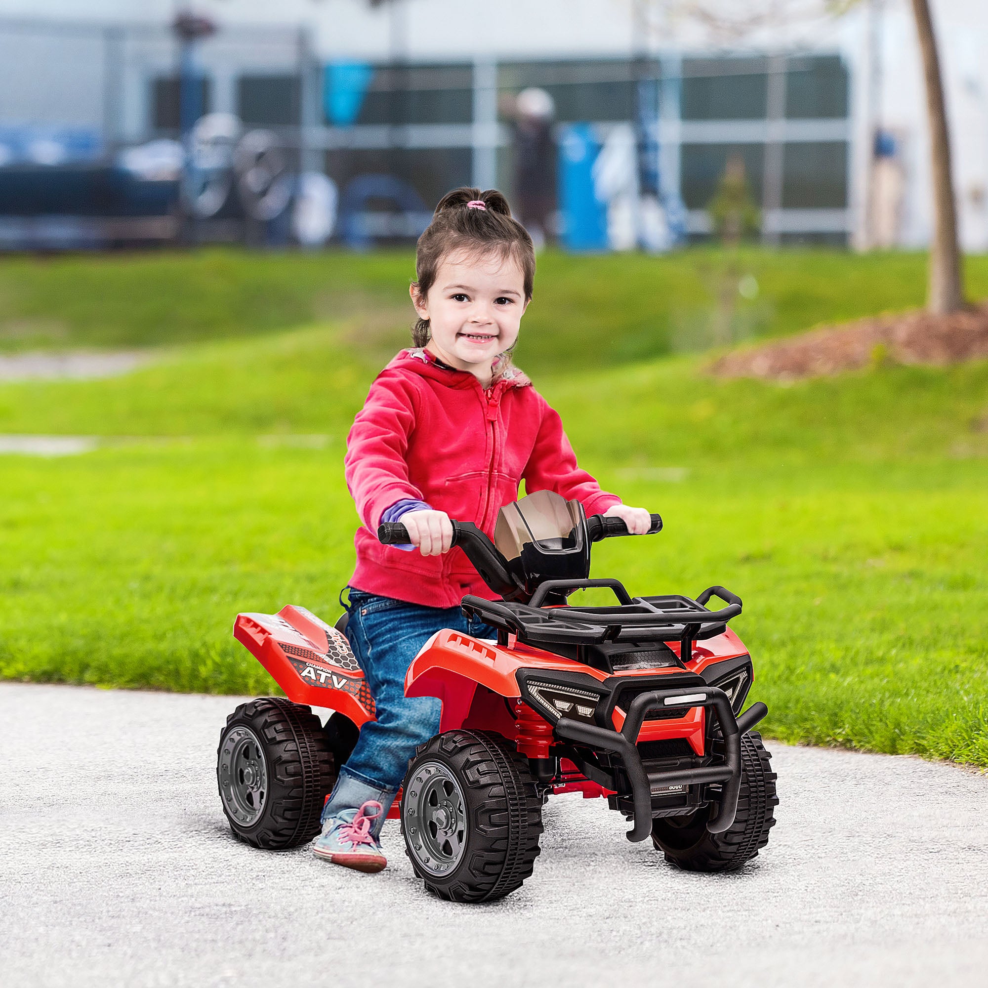 HOMCOM 6V Kids Electric Ride on Car Toddlers Quad Bike Toy With Music for 18-36 months Red - North Peak Garden Furniture