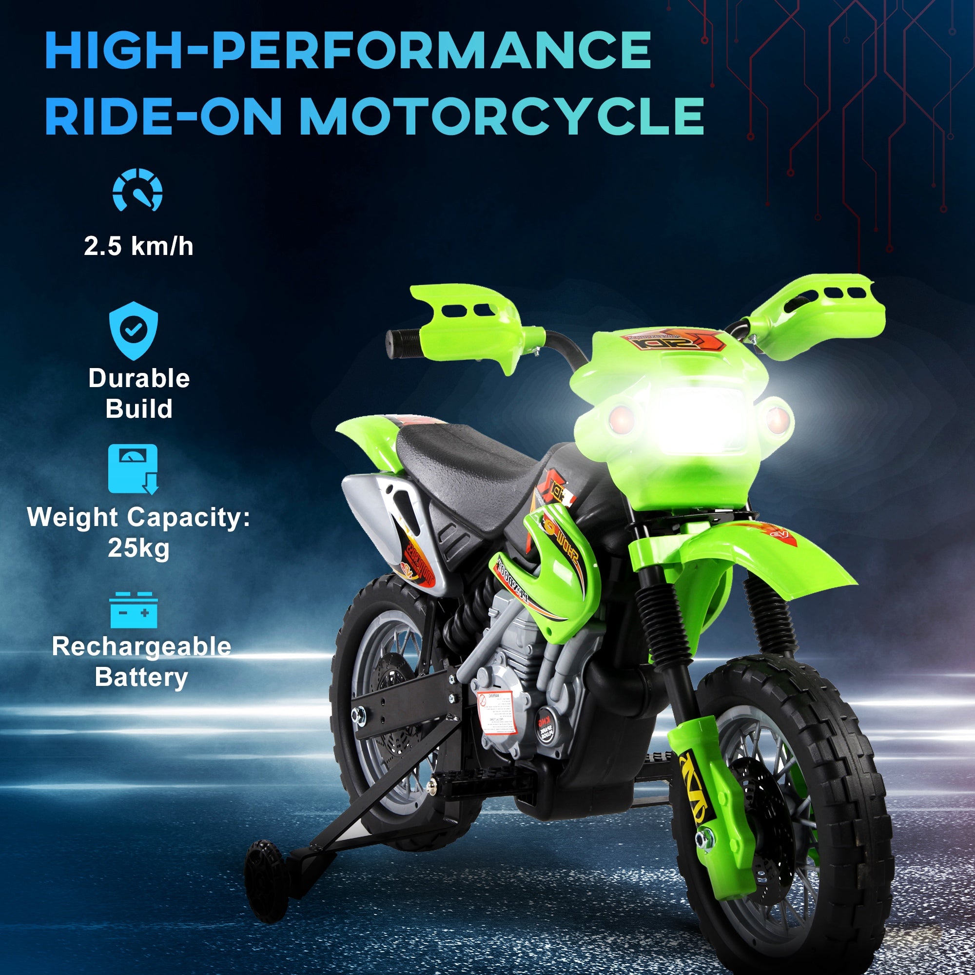 HOMCOM 6V Kids Child Electric Motorbike Ride on Motorcycle Scooter Children Toy Gift for 3-6 Years (Green) - North Peak Garden Furniture