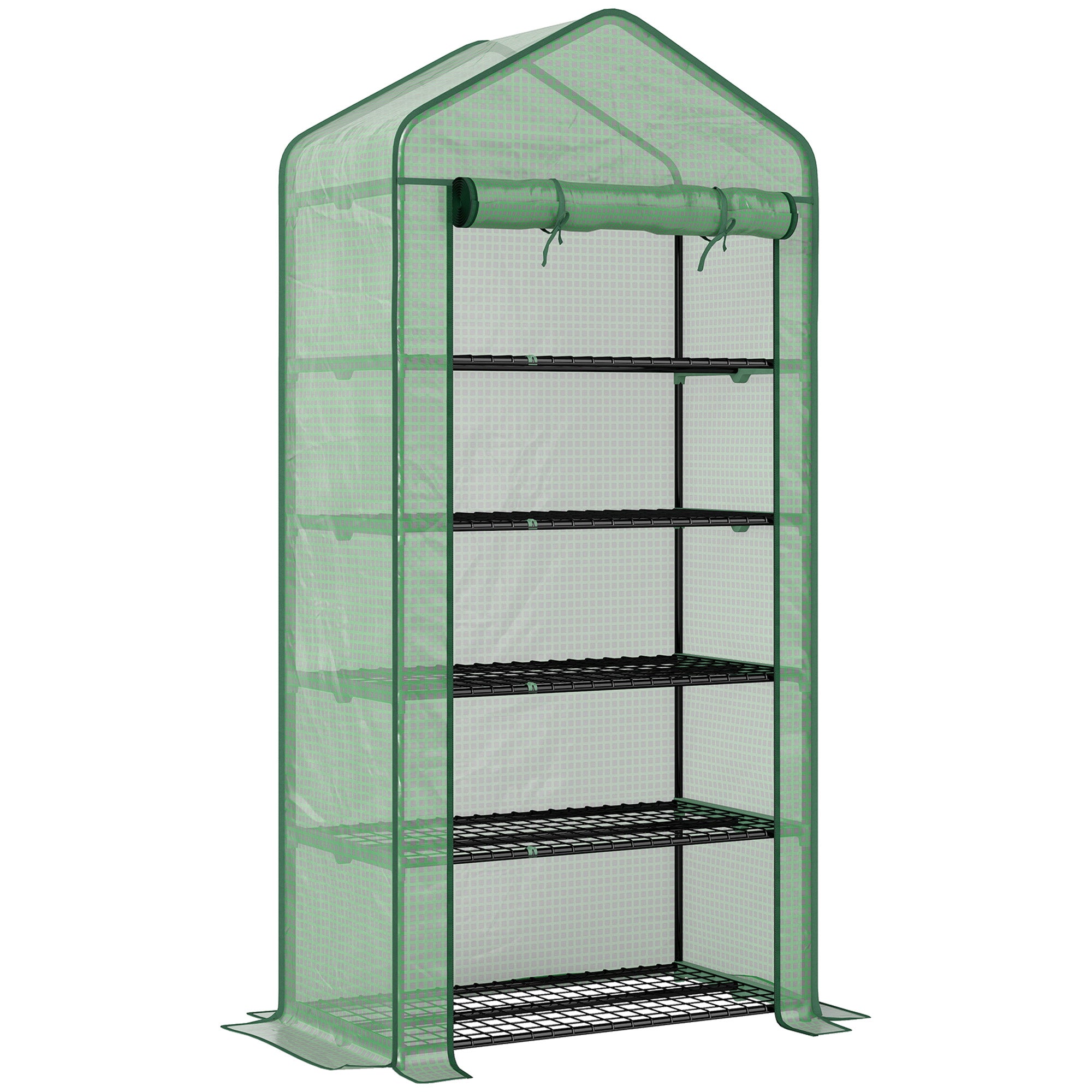Outsunny 5 Tier Widened Mini Greenhouse with Reinforced PE Cover, Portable Indoor Outdoor Green House with Roll-up Door and Wire Shelves, 193H x 90W x 49Dcm, Green