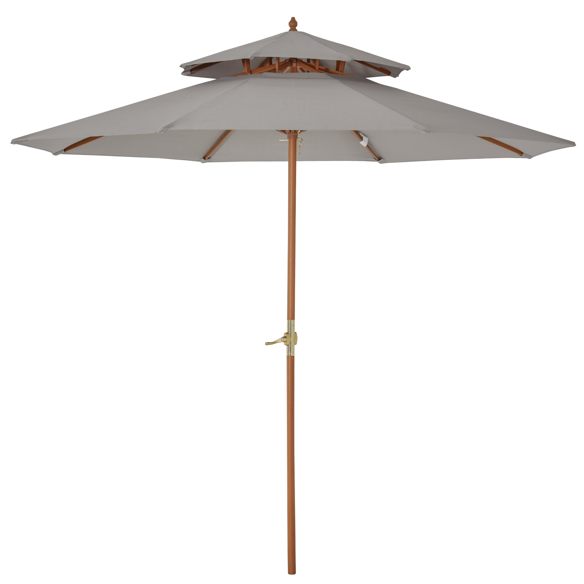 Outsunny 2.7m Elegant Wooden Frame Parasol Umbrella - Grey - North Peak Garden Furniture