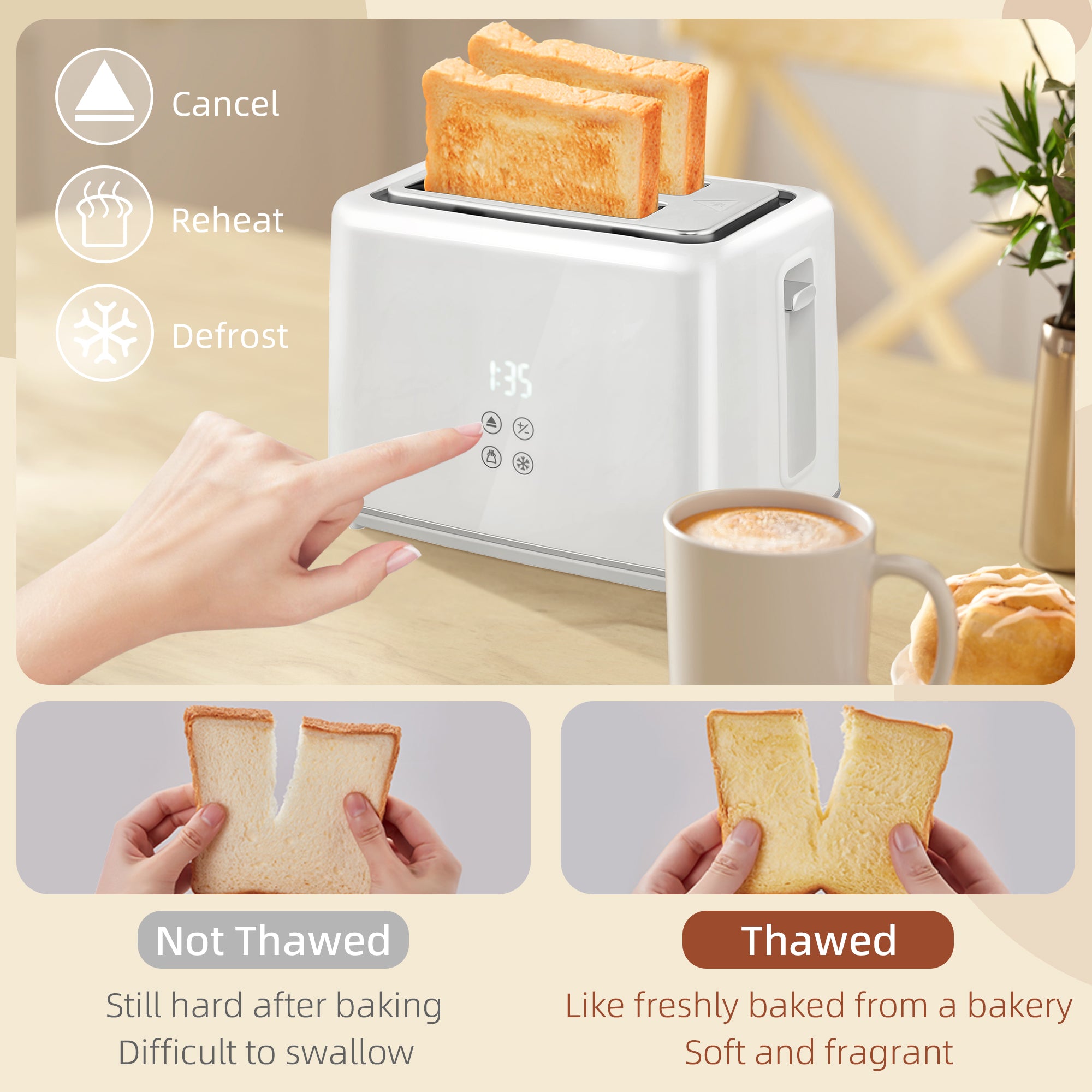 HOMCOM Kettle and Toaster Set, 1.5L 3000W Fast Boil Kettle with Insulation & 2 Slice Toaster Kitchen Set with 7 Level Browning Controls, Defrost, Reheat and Crumb Tray, Cream White - North Peak Garden Furniture