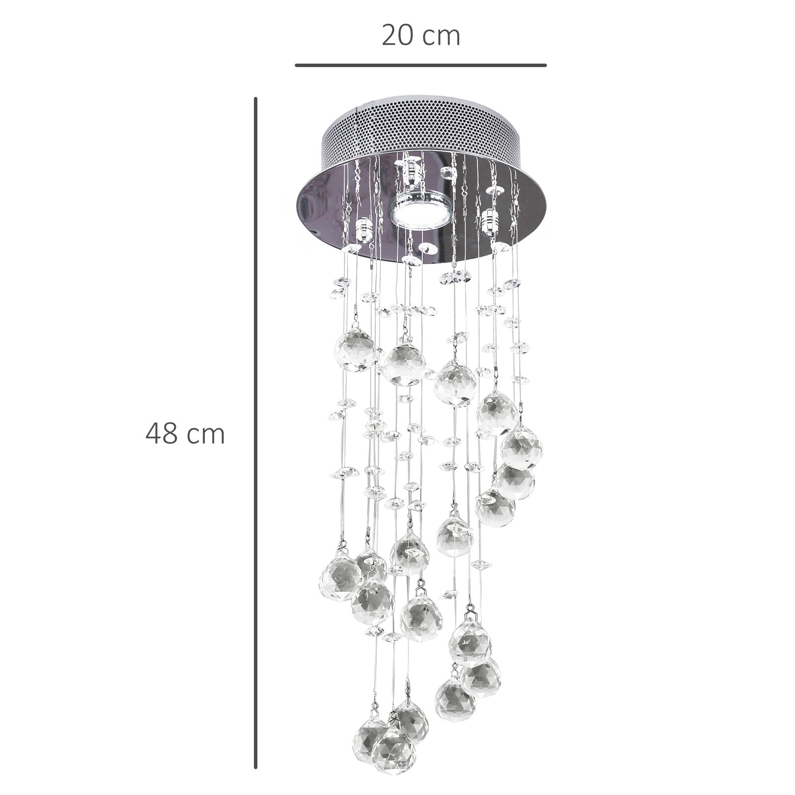 HOMCOM Metal Crystal Ceiling Light Chandelier Elegant Pendant Lamp Living Room Stairway Stairway Spiral Rain Drop Pendant Lamp Silver - North Peak Garden Furniture