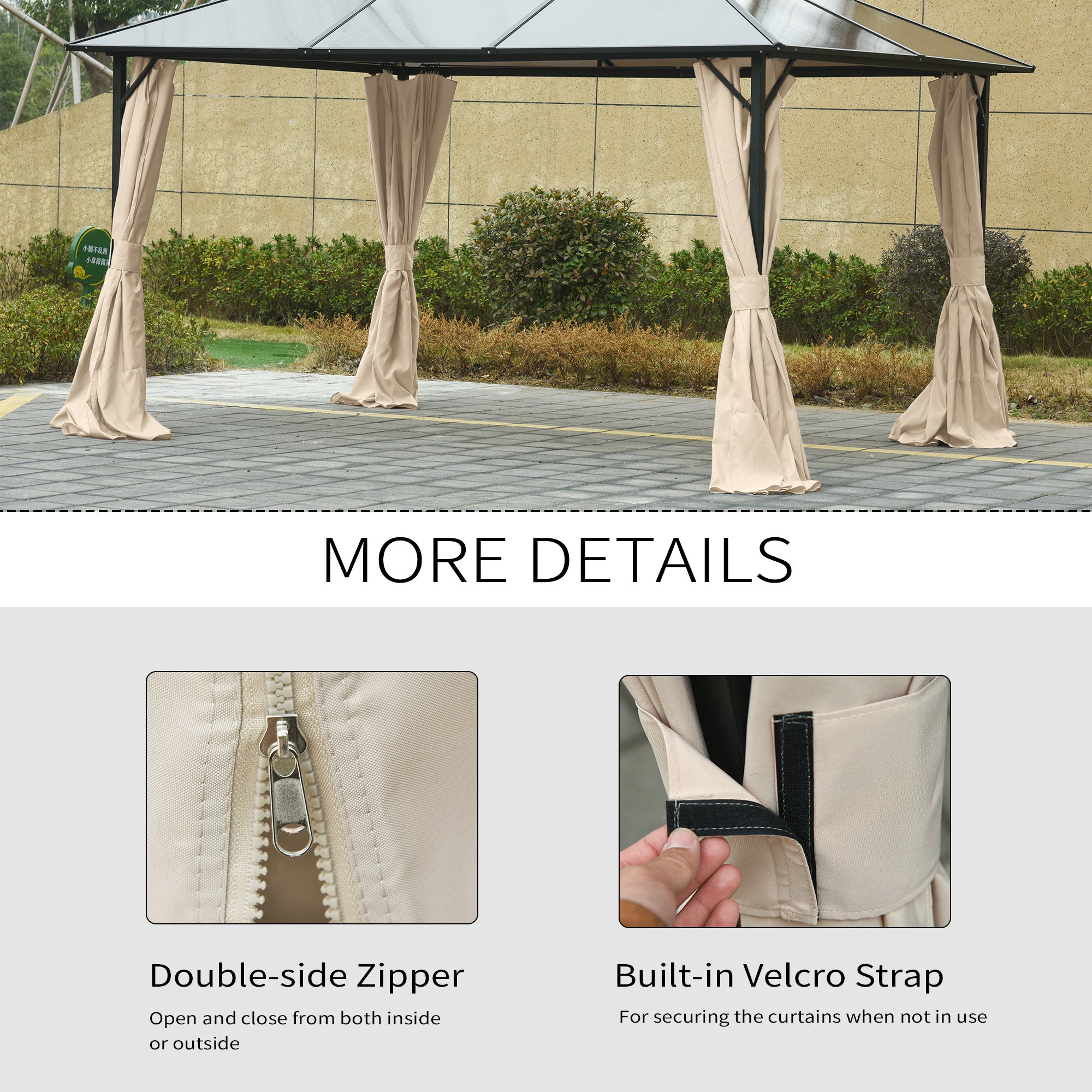 Outsunny 4 Pack Universal Gazebo Replacement Sidewalls Privacy Panel for Most 3 x 4m Gazebo Canopy Pavillion Outdoor Shelter Curtains Accessories Beige - North Peak Garden Furniture