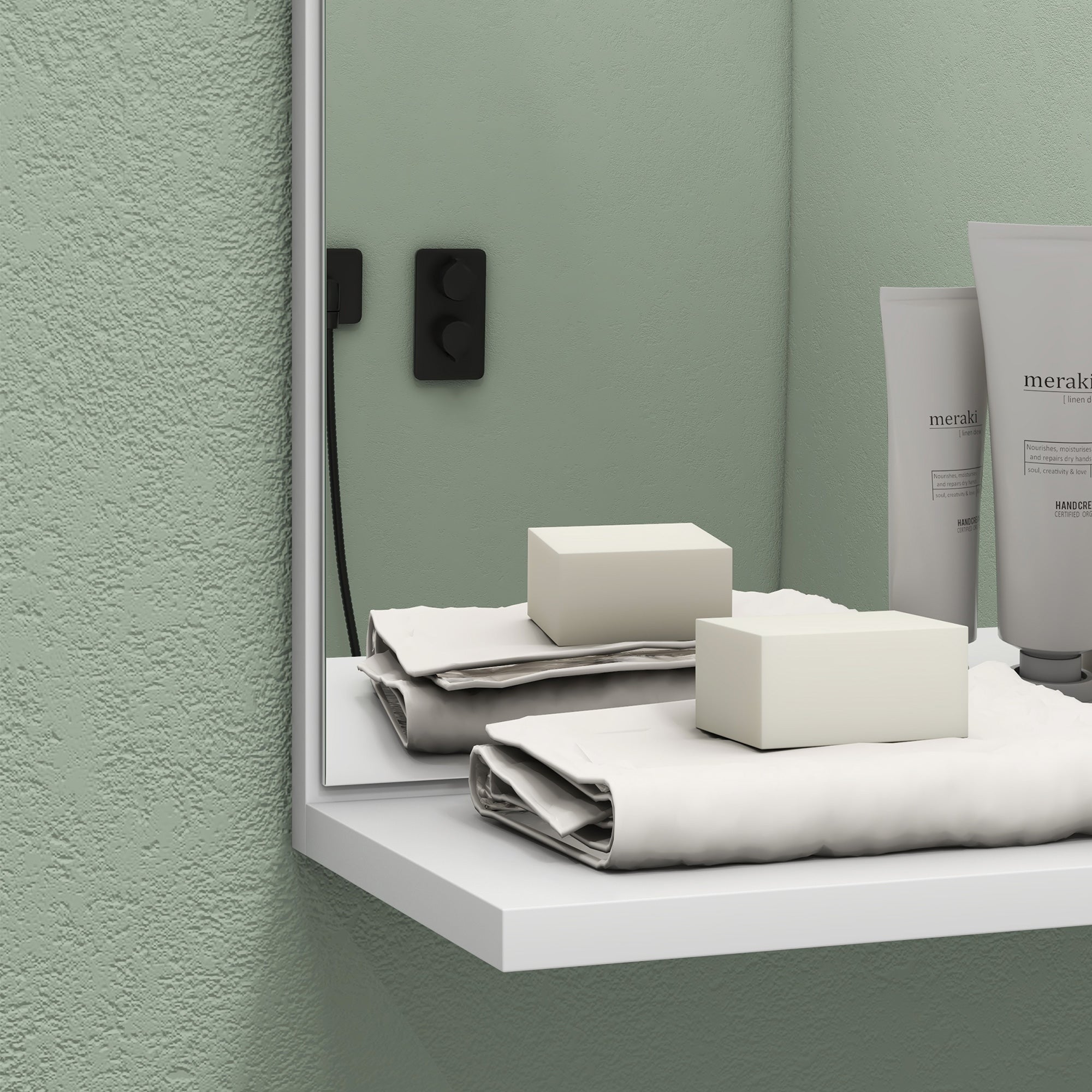 HOMCOM Bamboo Panel Bathroom Mirror, with Shelves - White - North Peak Garden Furniture