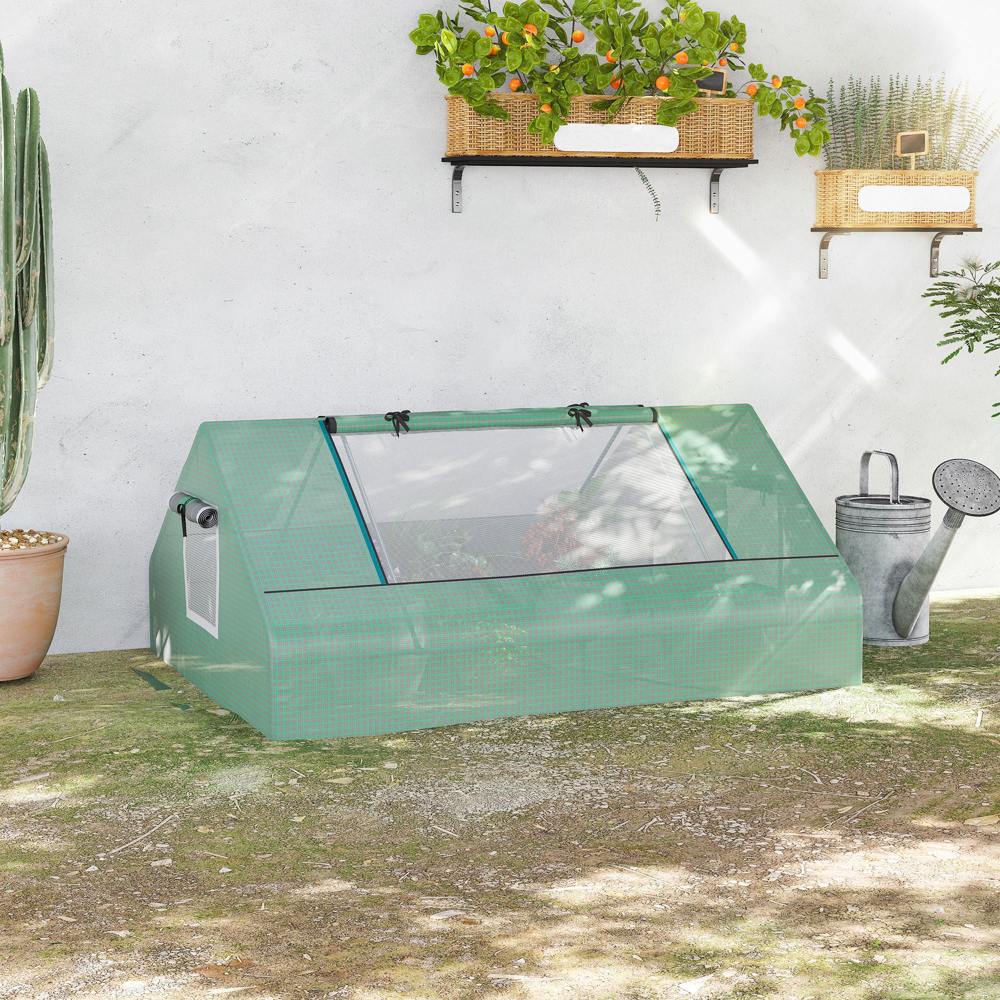 Outsunny Mini Greenhouse, Portable Garden Small Greenhouse with Zipped Windows and Door, 180 x 140 x 80cm, Dark Green - North Peak Garden Furniture