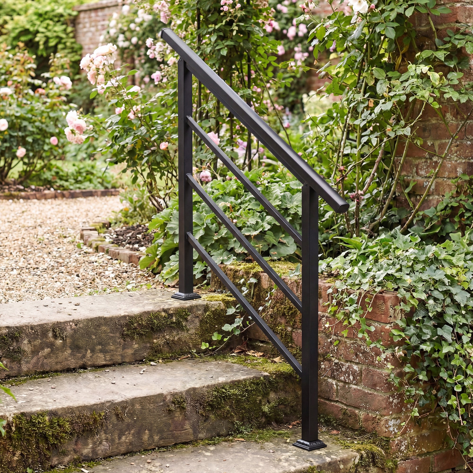 Outsunny Outdoor Handrail for Stairs, 0°-45° Adjustable Wrought Iron Exterior Handrail, Fit 1 to 3 Steps Stair Railing