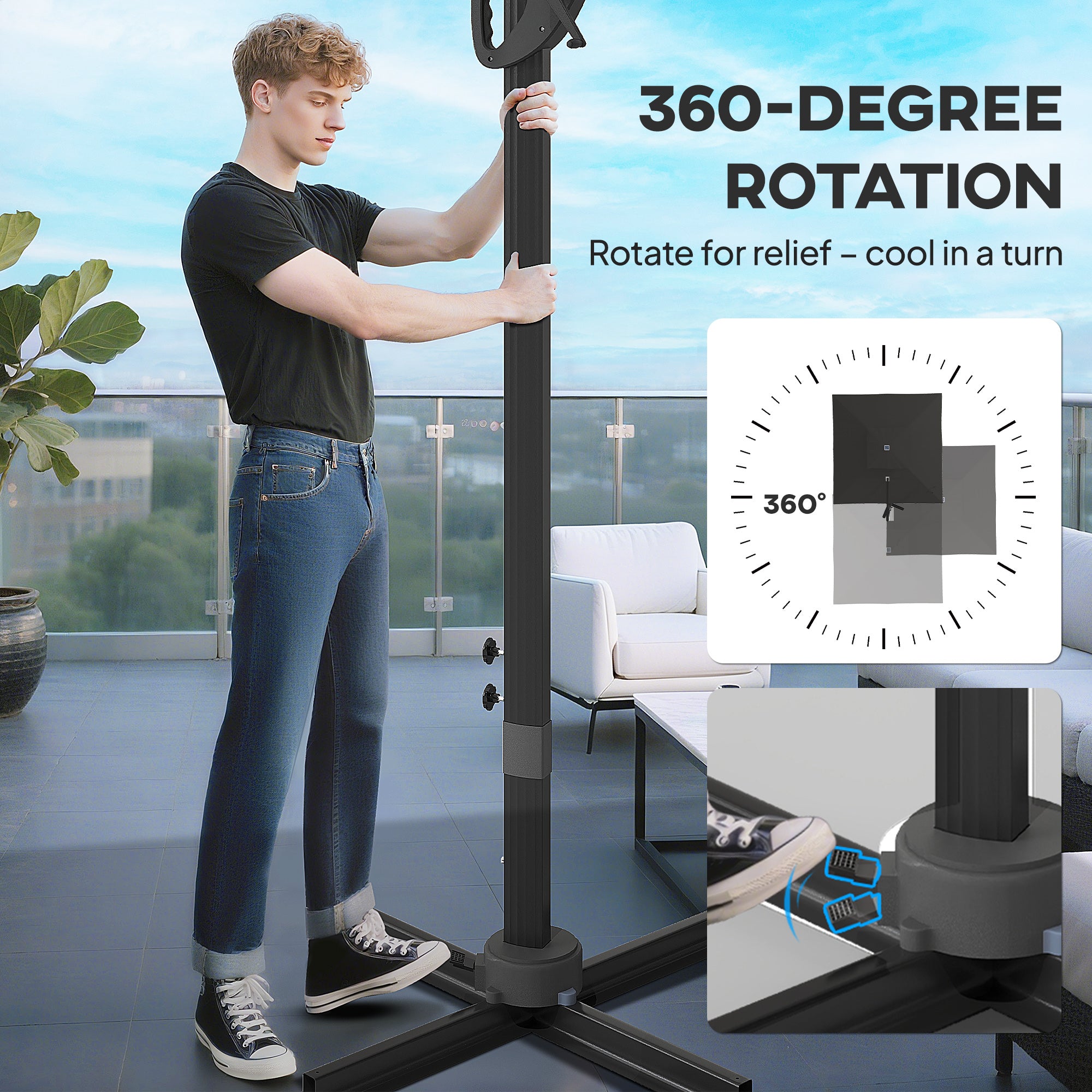 Outsunny Multi-Angle LED Light Parasol Umbrella - Black