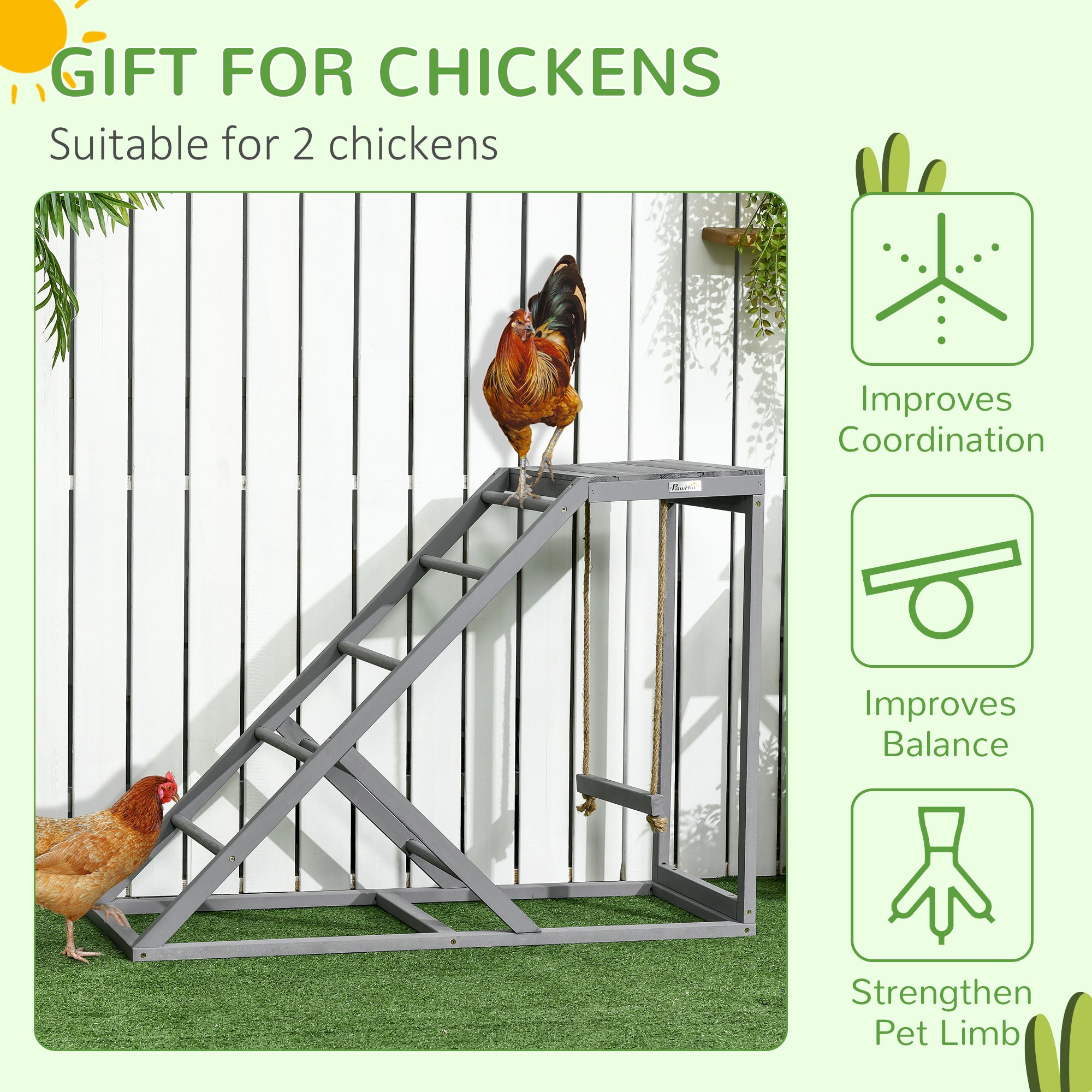 PawHut Wooden Chicken Coop Toy with Swing, Ladder, Platform, Grey - North Peak Garden Furniture