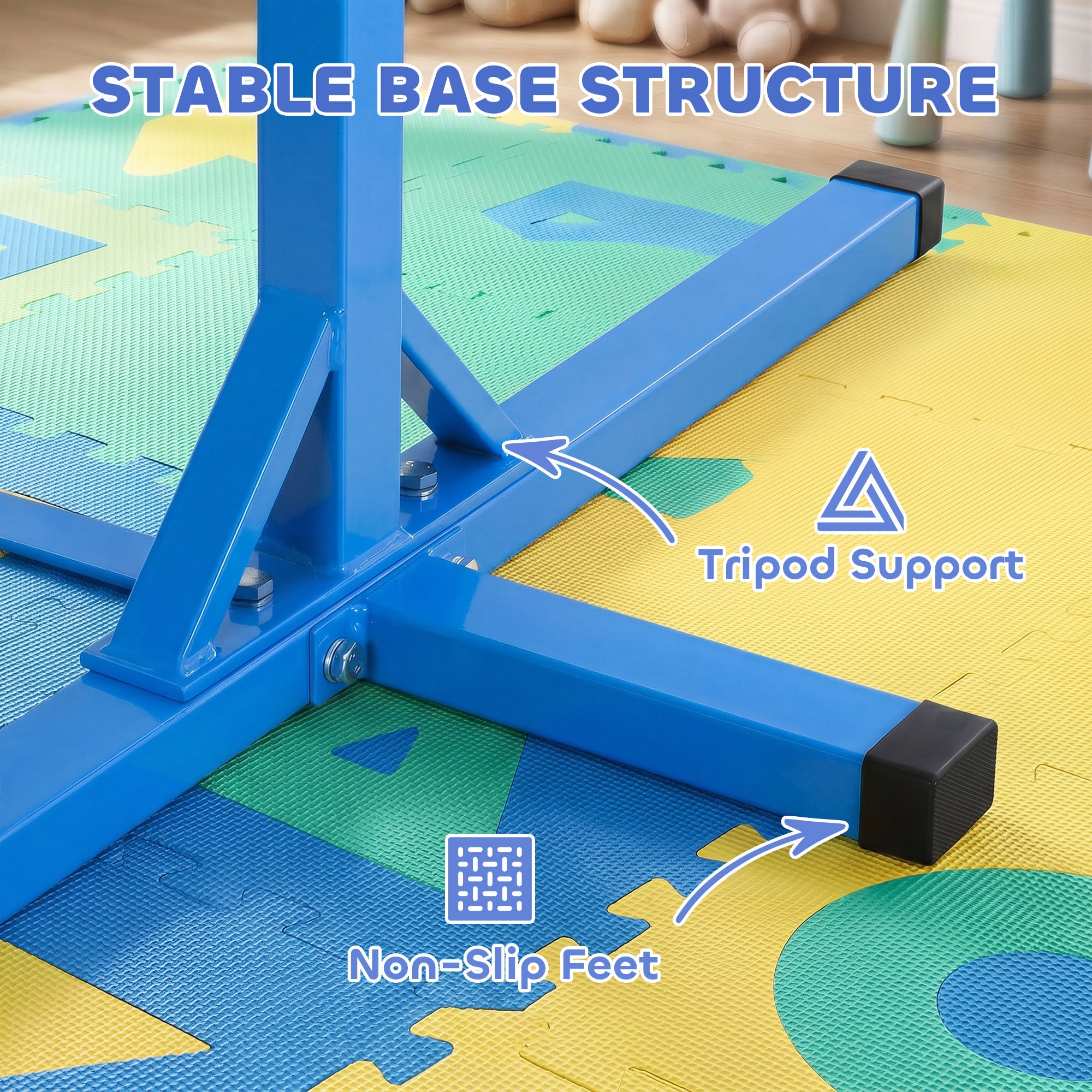 HOMCOM Height Adjustable Gymnastics Horizontal Bar For Kids Home Gym Training Children Junior Kip High Bar Fitness Blue