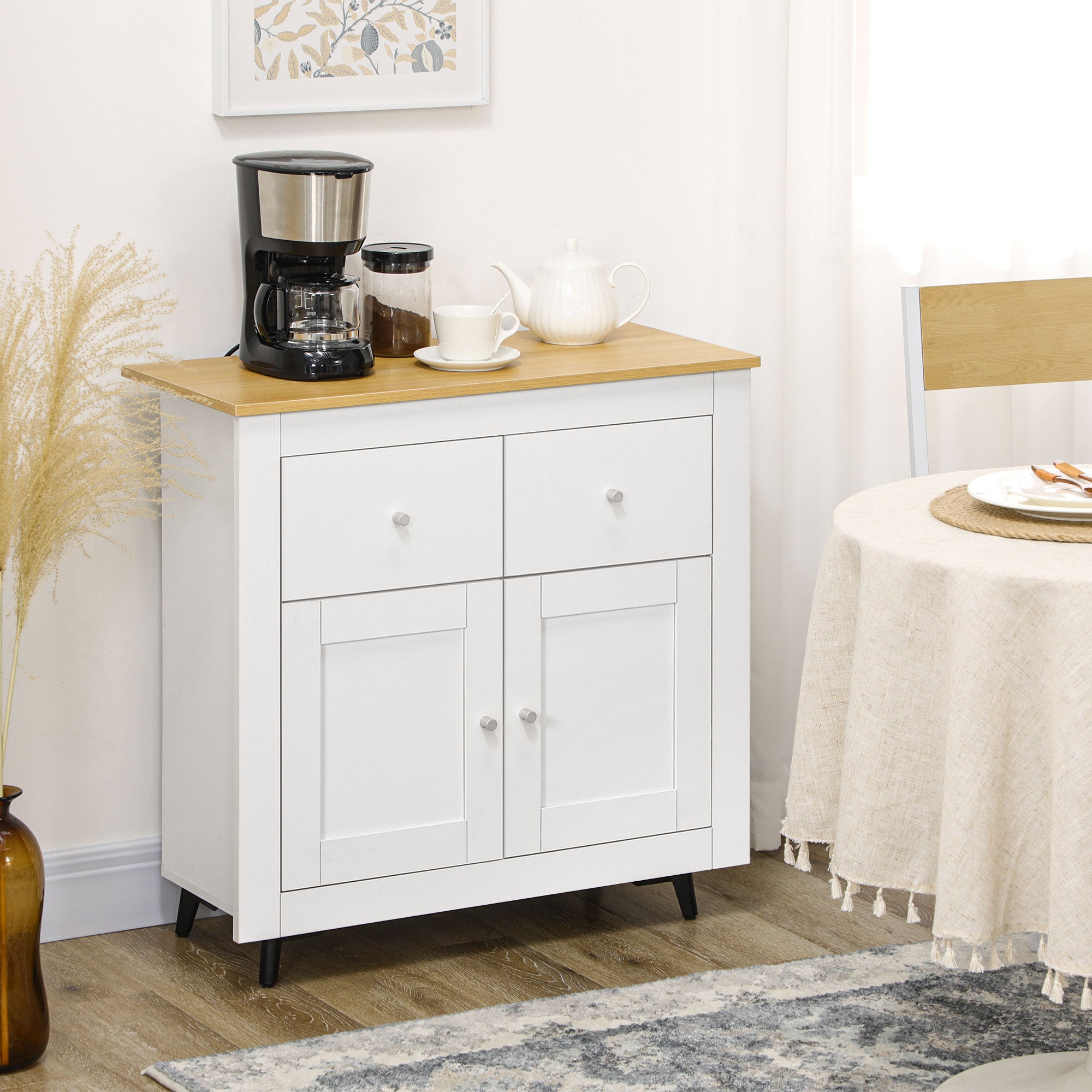 HOMCOM Sideboard Storage Cabinet, Modern Kitchen Cupboard with Double Doors and Drawers for Dining Room, Living Room and Entryway, White - North Peak Garden Furniture