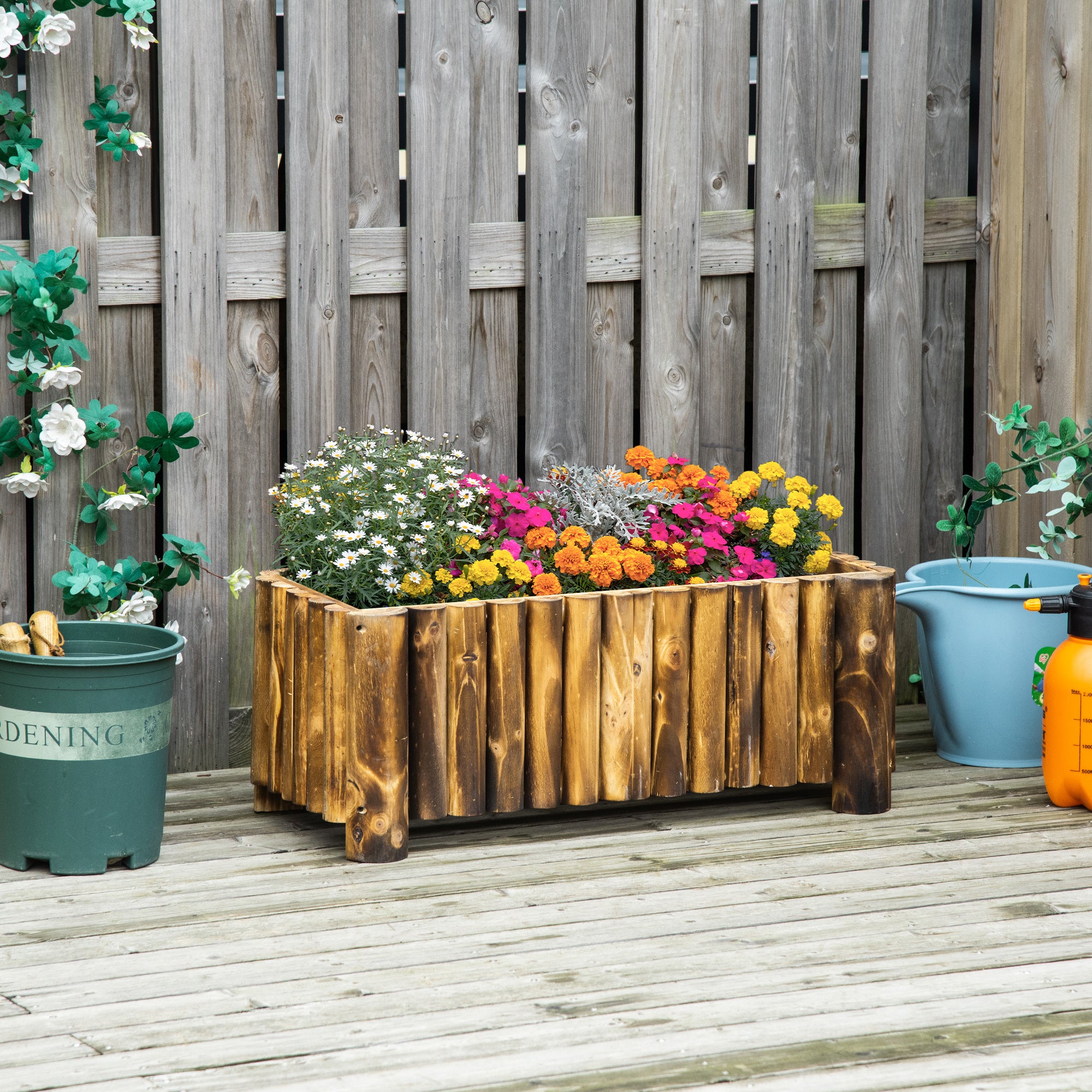 Outsunny 52L Raised Flower Bed Wooden Rectangualr Planter Container Box Herb Pot Flower Pot 78L x 35W x 30H (cm) - North Peak Garden Furniture