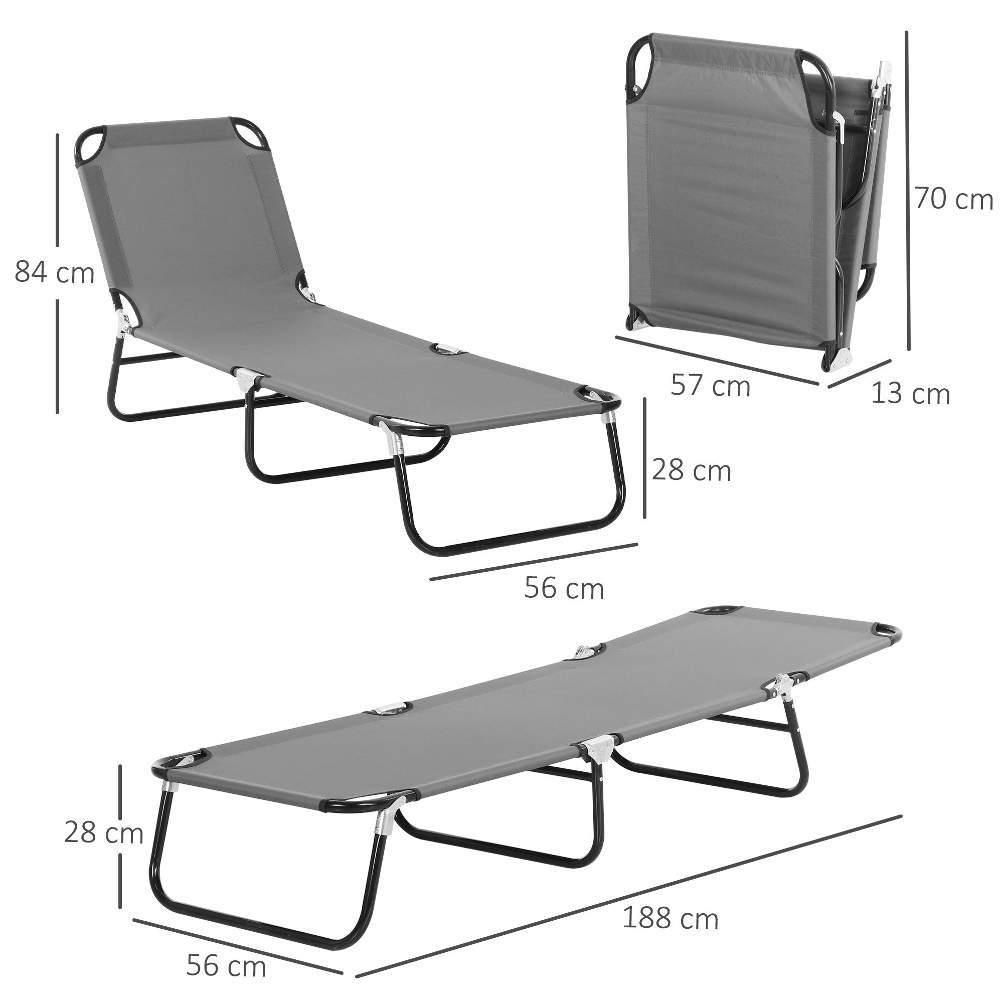 Outsunny Foldable Sun Lounger with 5-Position Adjustable Backrest, Outdoor Portable Recliner Chaise Lounge Chair with Breathable Mesh Fabric, Grey