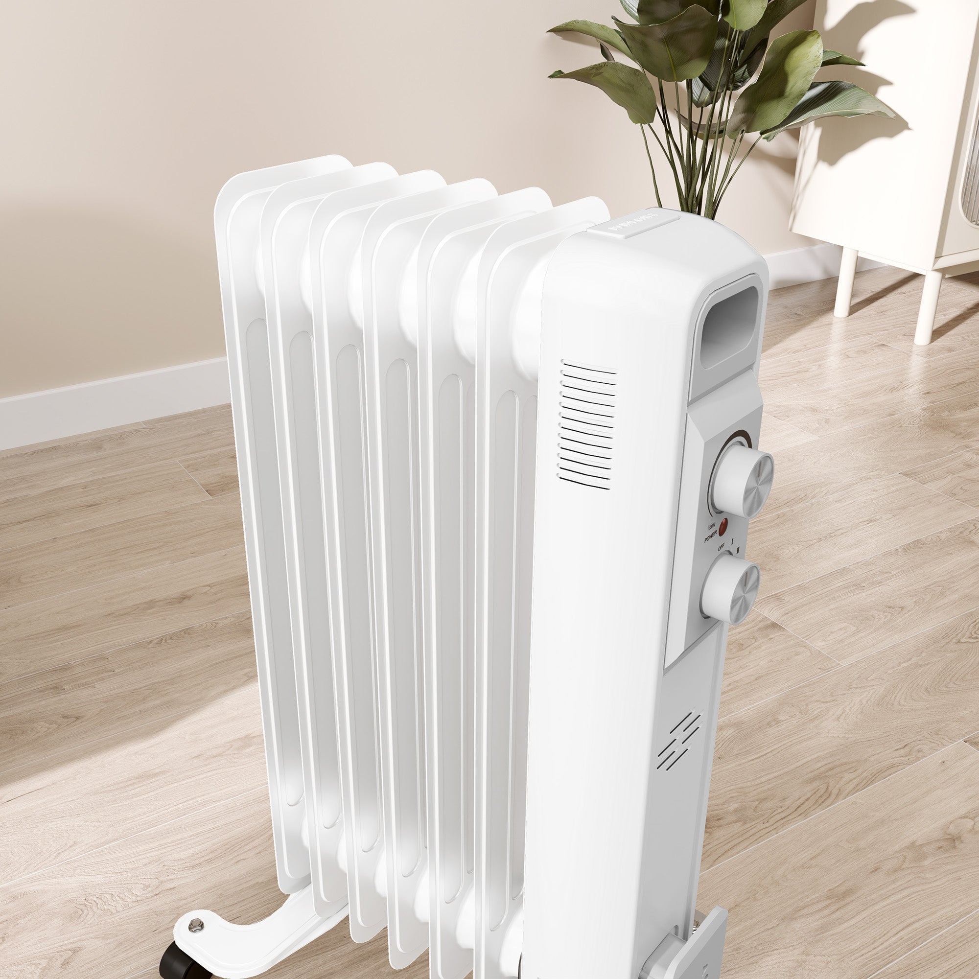HOMCOM 1.5kW Nine Fin Oil-Filled Radiator - White - North Peak Garden Furniture