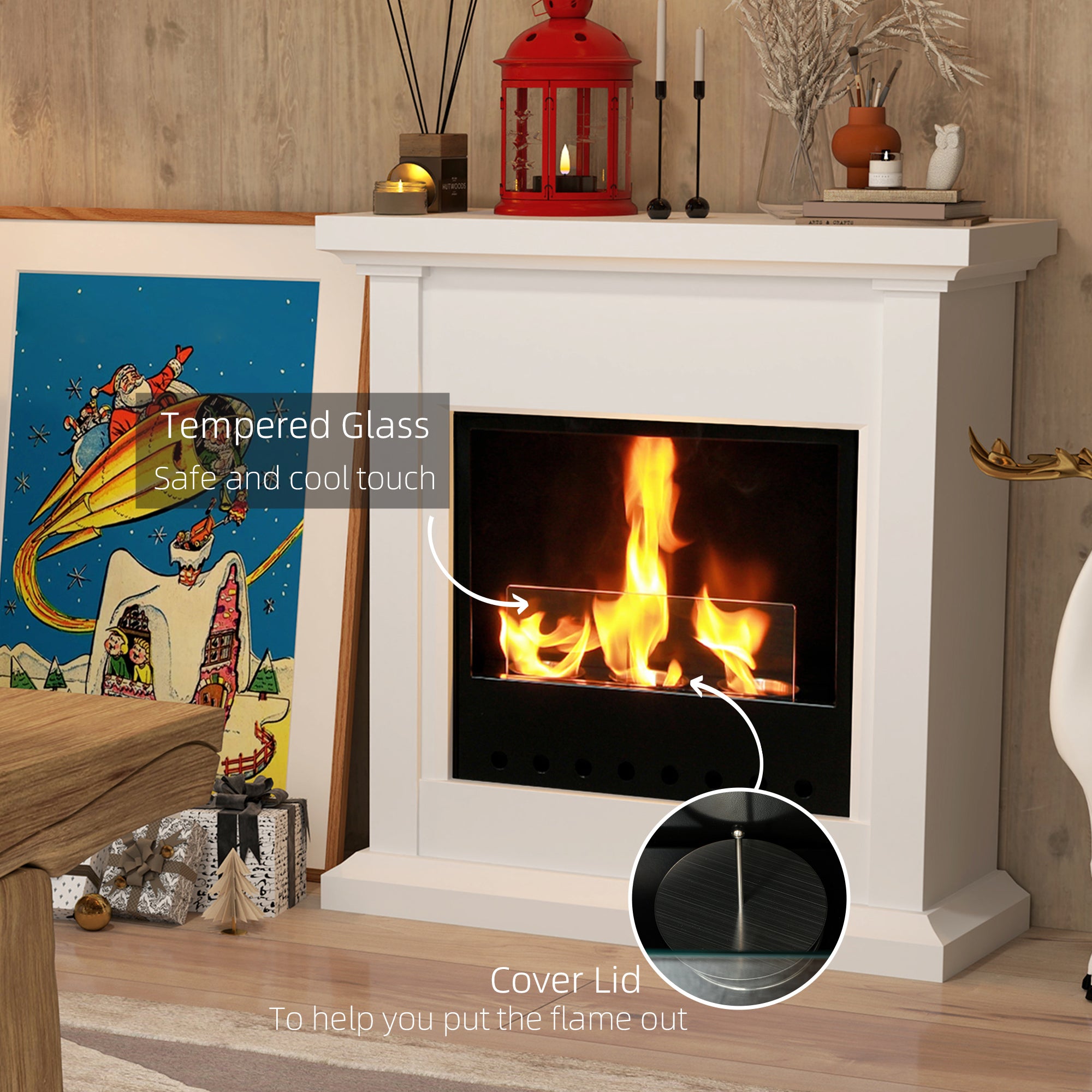 HOMCOM Bioethanol Fire Heater, with Mantelpiece - White