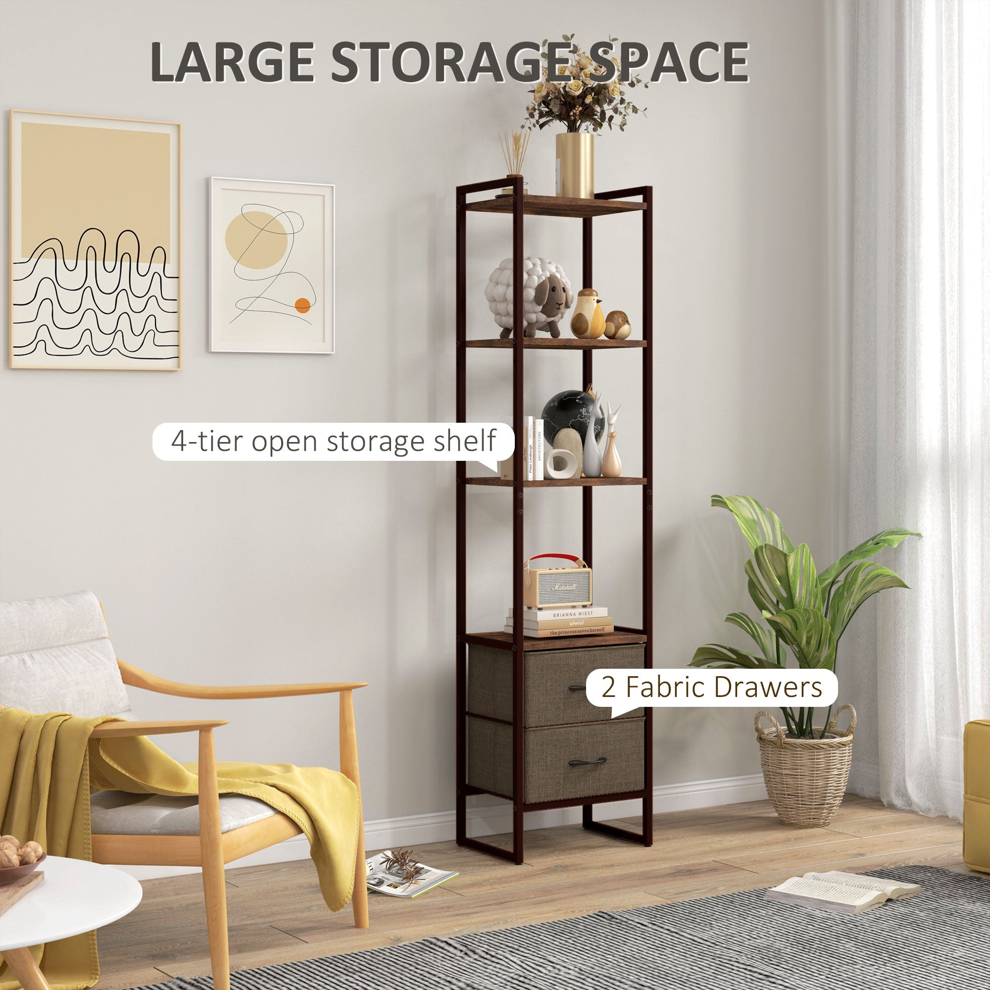 HOMCOM Four-Tier Industrial Display Shelf, with Bottom Drawers - North Peak Garden Furniture