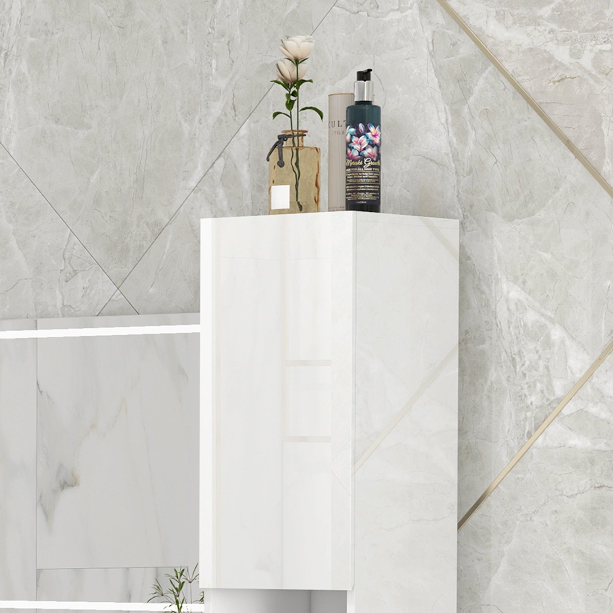 kleankin Freestanding Bathroom Cabinet, High Gloss Storage Cabinet with Doors and Adjustable Shelves, 30 x 30 x 181.5 cm, White - North Peak Garden Furniture