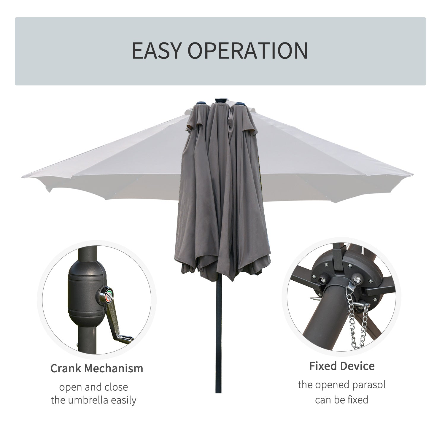 Outsunny 4.4m Double-Sided Sun Umbrella Patio Parasol LED Solar Lights Dark Grey - North Peak Garden Furniture