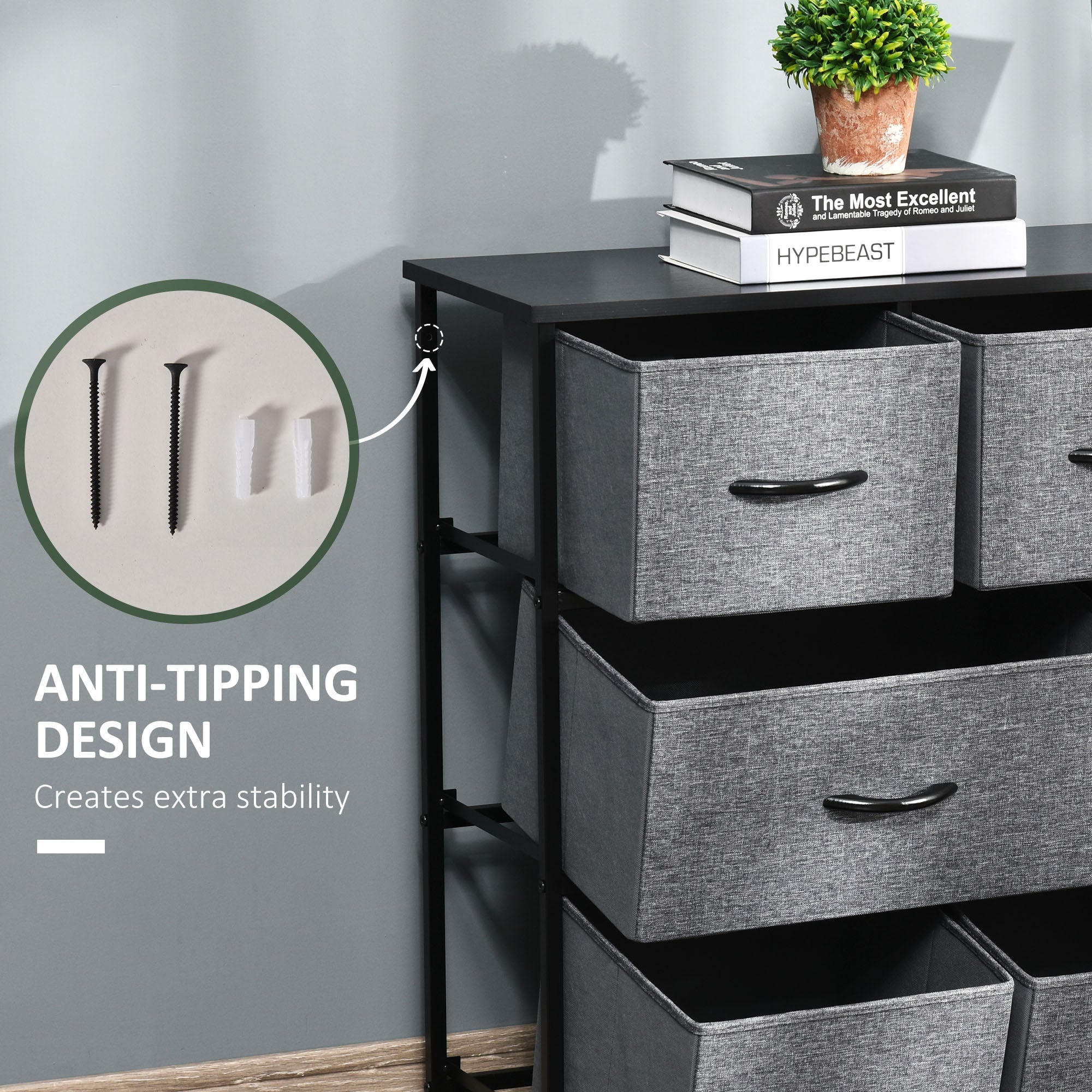 HOMCOM Chest of Drawers with 8 Foldable Drawers, 3-Tier Fabric Bedroom Dresser, Clothes Storage Unit for Bedroom Living Room, Dark Grey - North Peak Garden Furniture