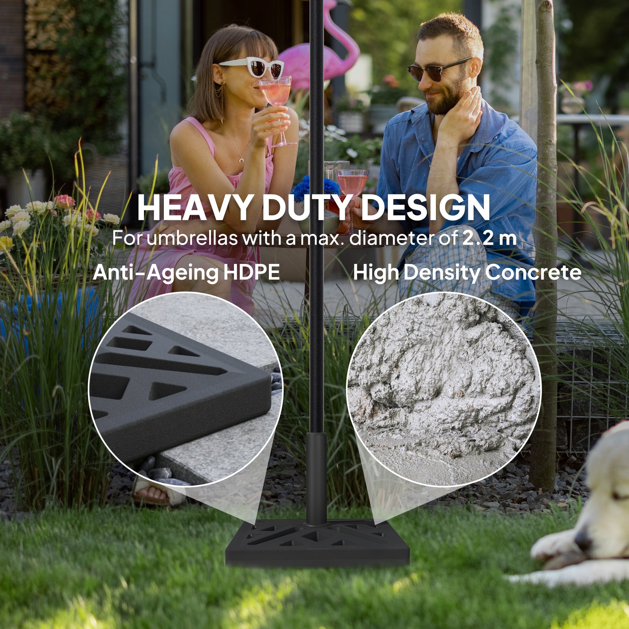 Outsunny Garden Parasol Base, 15kg HDPE Outdoor Umbrella Stand Parasol Stand with Cut-Out Design, Sun Umbrella Base for 32, 38, 48 mm Poles, Black - North Peak Garden Furniture