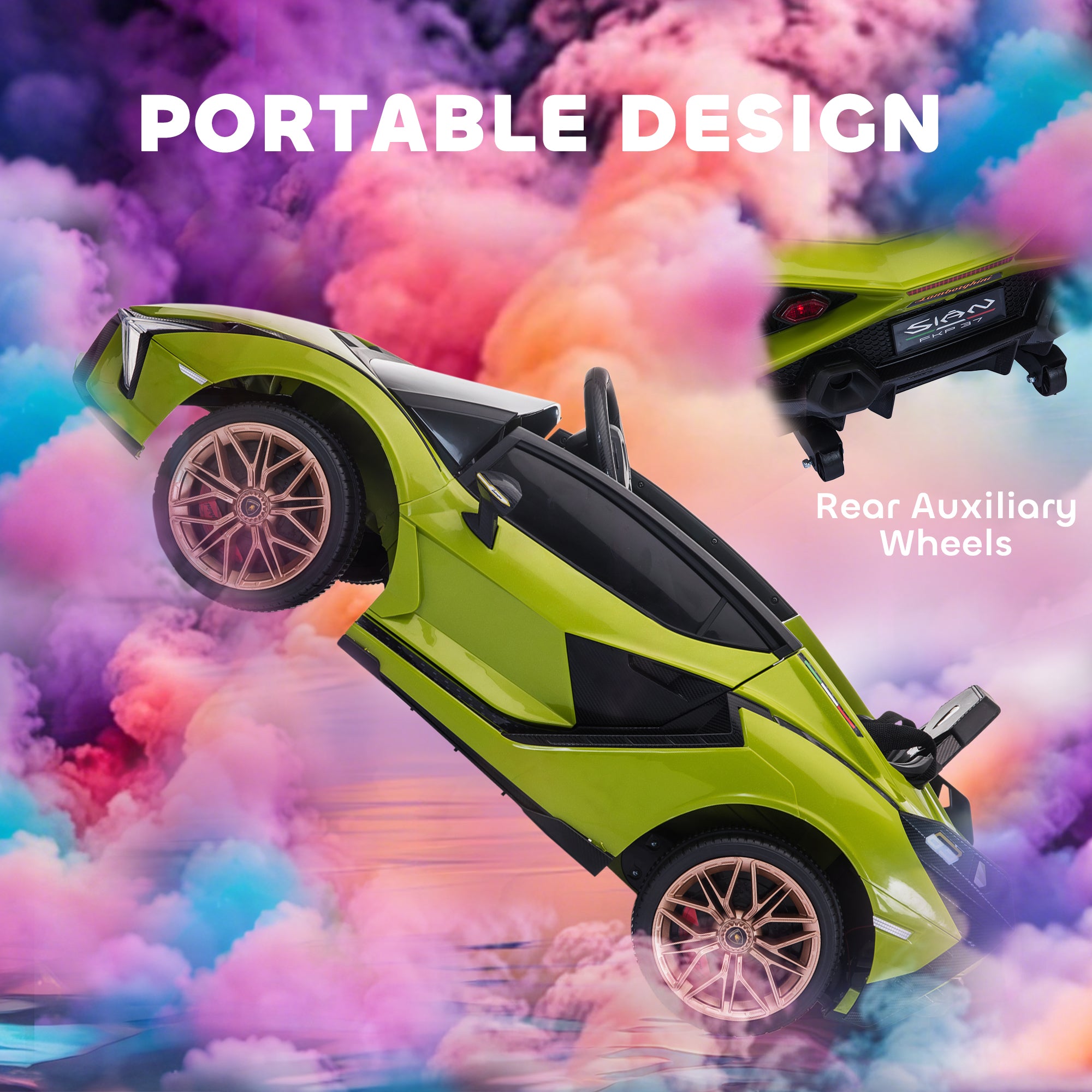 HOMCOM Lamborghini Sian Licensed 12V Kids Electric Ride On Car 2 Motors Toy Car with Remote Control Music Lights MP3 for 3-5 Years Green