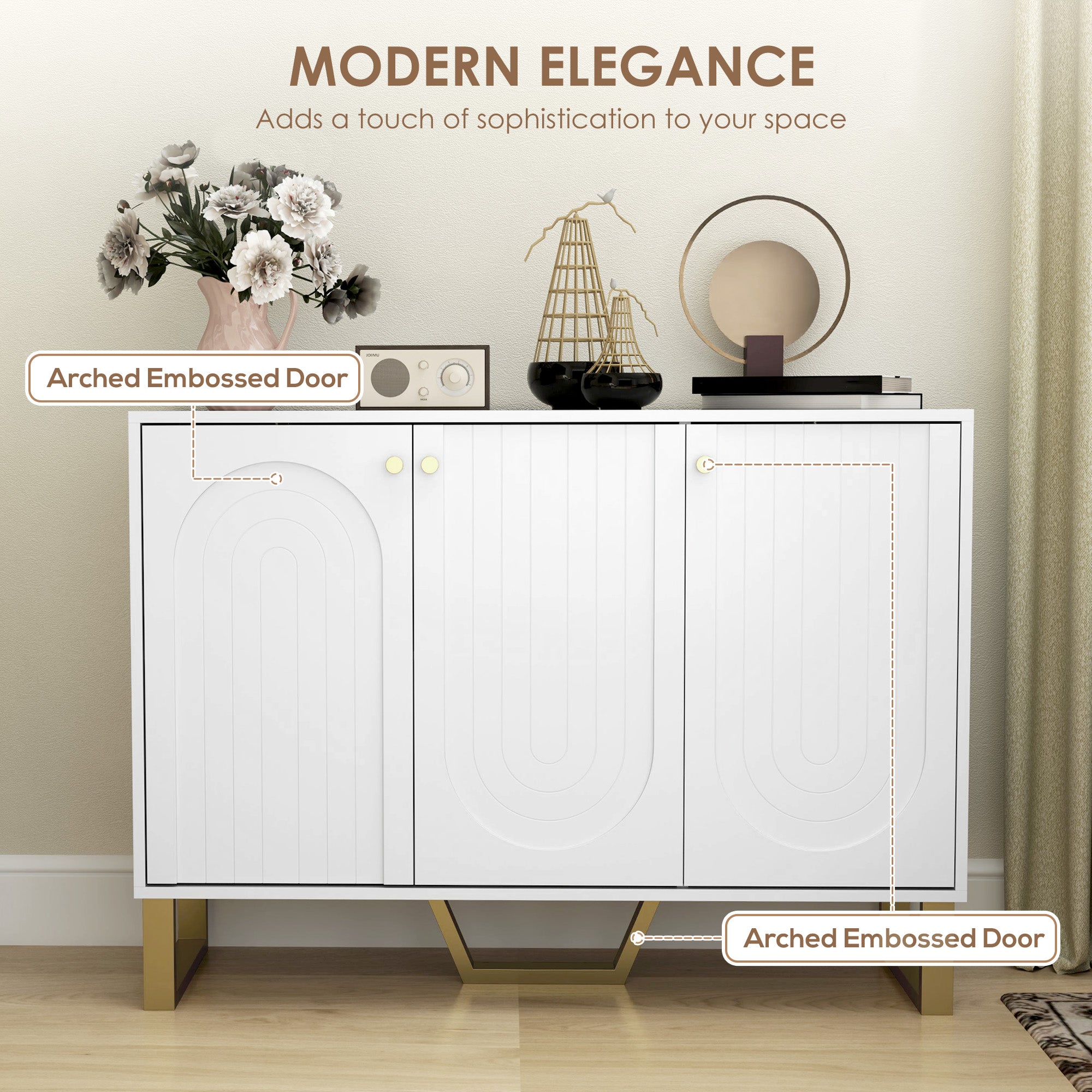 HOMCOM 3-Door Sideboard Storage Cabinet - White - North Peak Garden Furniture