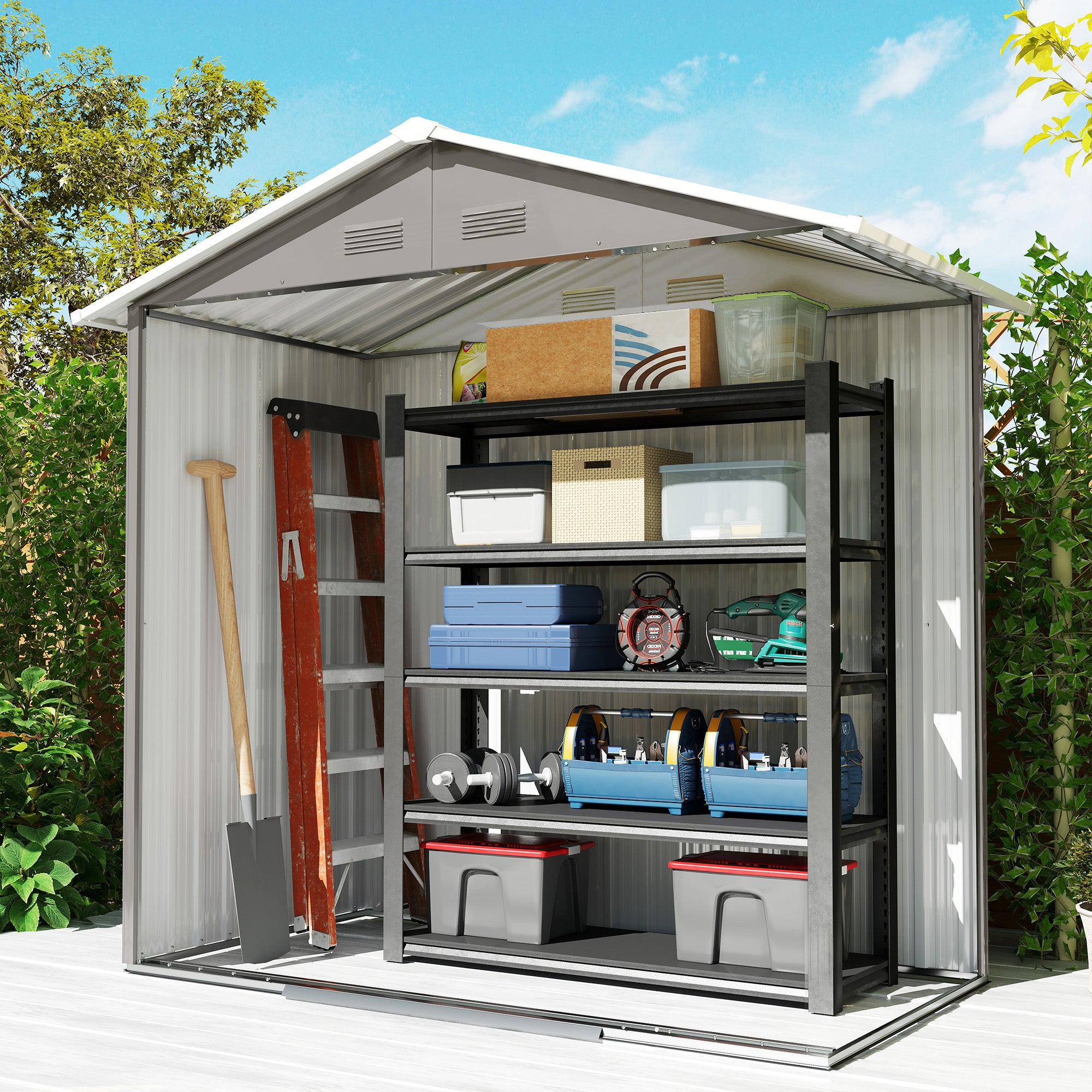 Outsunny 6.5ft x 3.5ft Metal Garden Storage Shed for Outdoor Tool Storage with Double Sliding Doors and 4 Vents, Grey - North Peak Garden Furniture