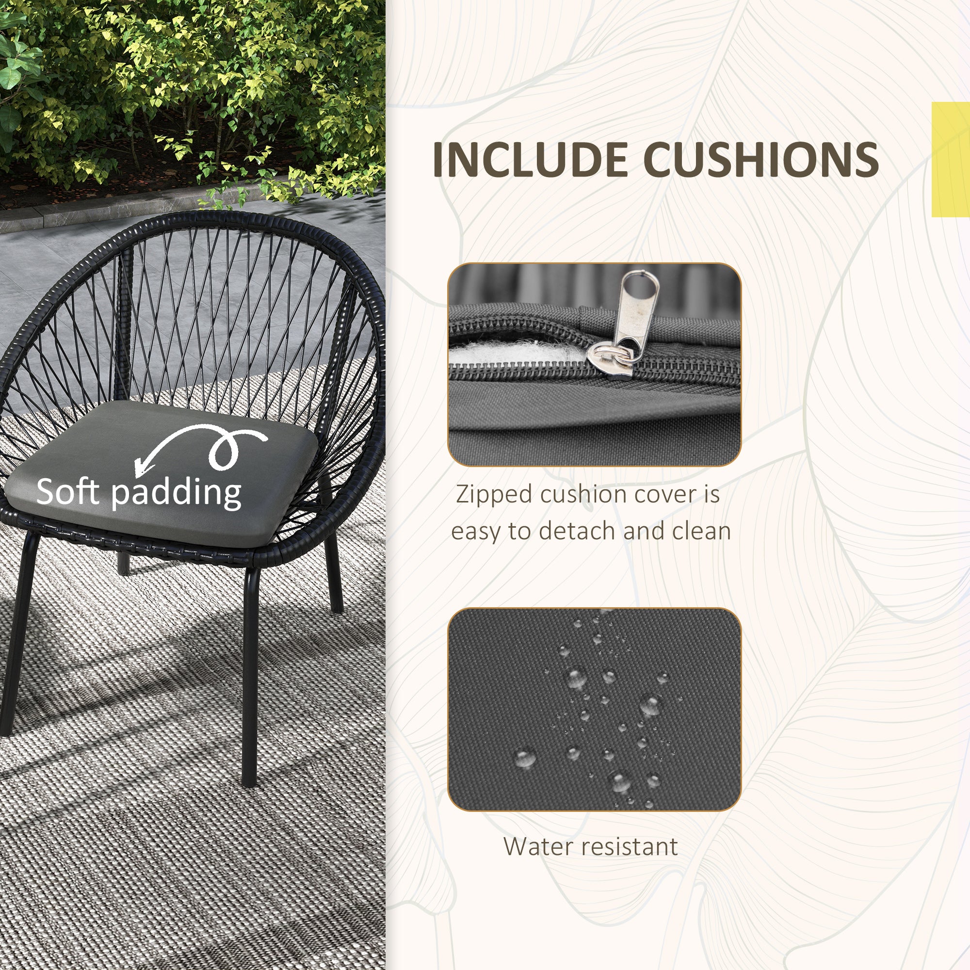 Outsunny Three-Piece Rattan Bistro Set - Black - North Peak Garden Furniture
